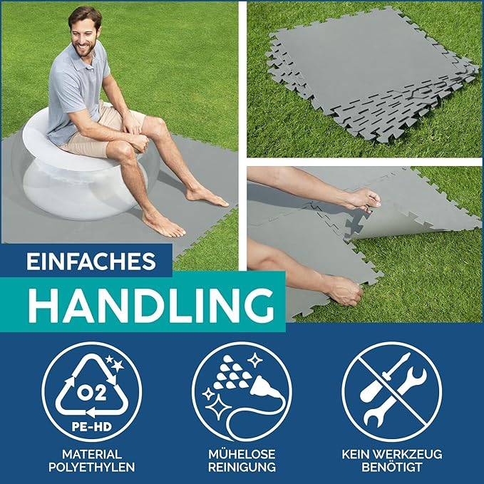 Bestway | Flowclear Pool-Bodenschutzfliesen XL-Pack | 18 Stück á 50 x 50 cm | Grau | ideal um Schutz des Poolbodens und des Rasens