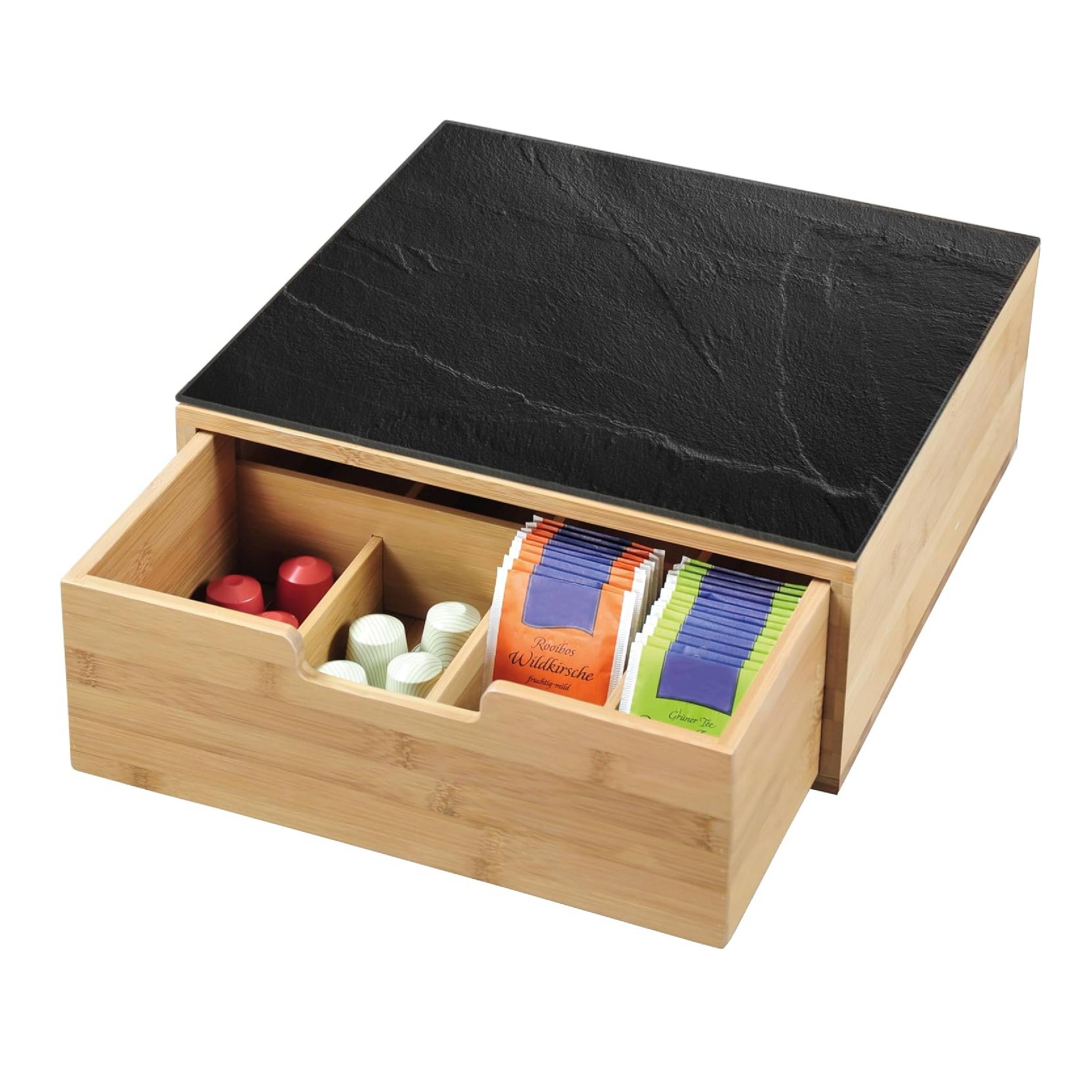 Kesper 58951 Box mit Schublade und 8 Fächern/Kaffeekapsel-Box/Teebox/Teebeutel Box