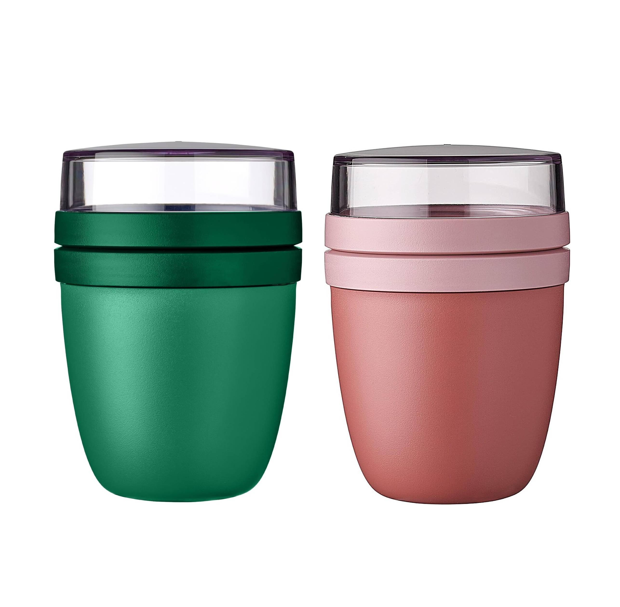 Mepal | Lunchpot Ellipse Mixed | Vivid Green + Vivid Mauve | Müslibecher to go | Unterteilung für Joghurt & Müsli | 500 ml + 200 ml | Geeignet für