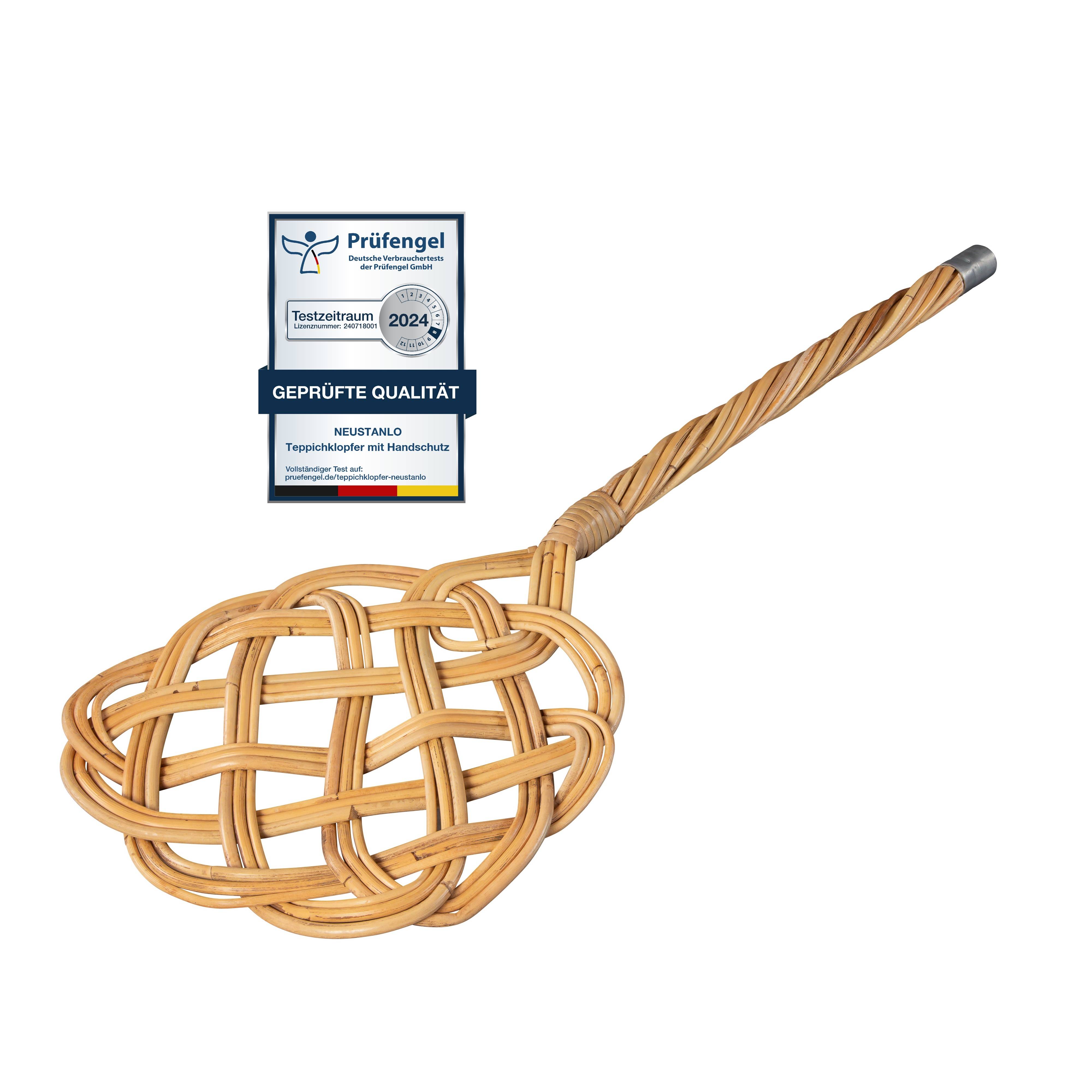 Neustanlo | Teppichklopfer in Sonnenform | 3-fädiges | Natur Rattan | länglich hell | 75x26 cm | flexibel und robust