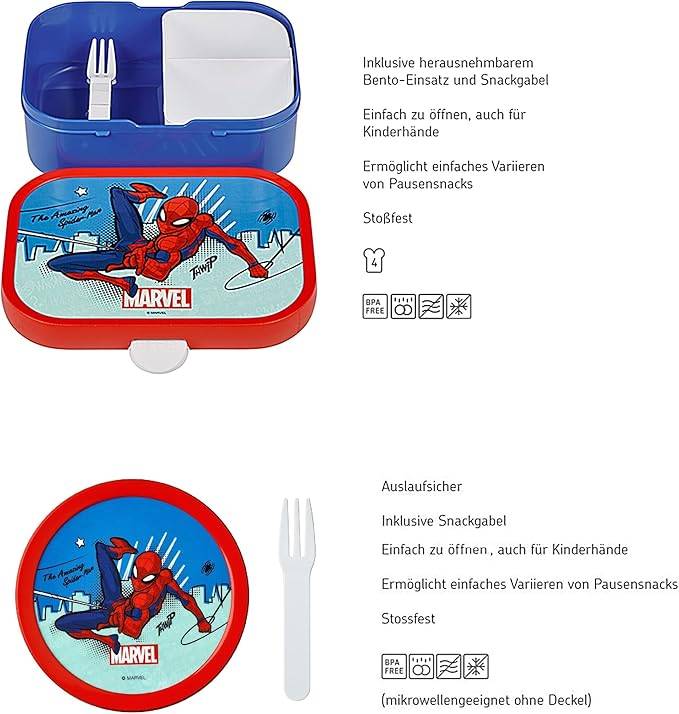 Mepal | Kinder Obst- und Bento Box | Campus meets Fruits | Spülmaschinenfest & BPA-frei | 300 & 750 ml | Mit Fächern, Gabel & Clip-Verschluss | Perf