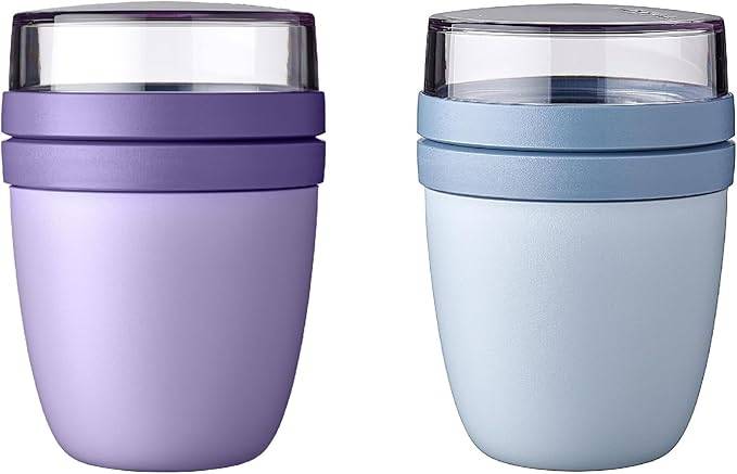 Mepal | Lunchpot Ellipse Mixed Mini | Vivid Lilac + Nordic Blue | Müslibecher to go | Unterteilung für Joghurt & Müsli | 300 ml + 120 ml | Geeignet