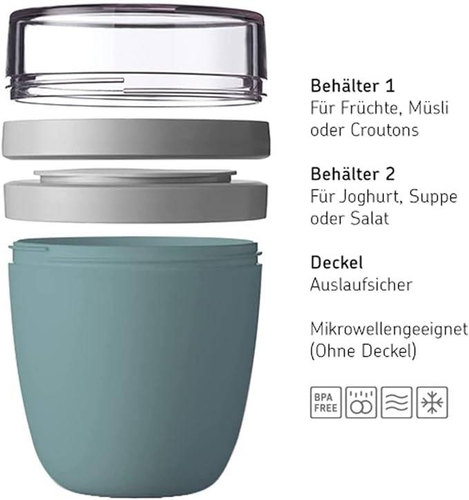Mepal | Lunchpot Ellipse Mixed Mini | Vivid Lilac + Nordic Blue | Müslibecher to go | Unterteilung für Joghurt & Müsli | 300 ml + 120 ml | Geeignet