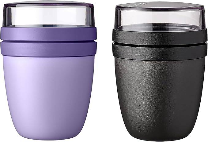 Mepal | Lunchpot Ellipse Mixed Mini | Vivid Lilac + Nordic Black | Müslibecher to go | Unterteilung für Joghurt & Müsli | 300 ml + 120 ml | Geeigne