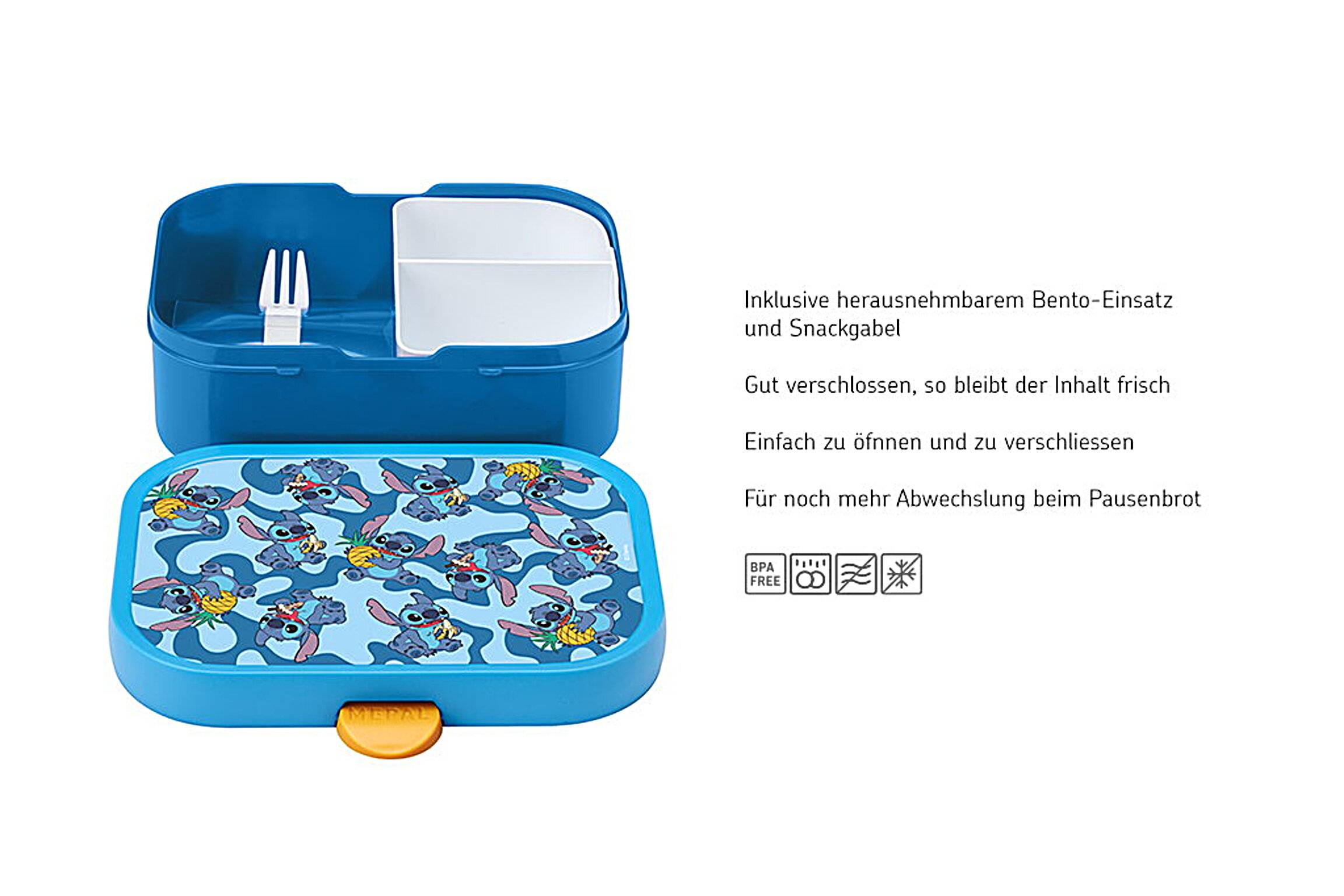 Mepal - Lunchbox Campus - Bento Lunchbox für Kinder - Brotdose mit Bento-Fach & Gabel - Meal Prep Box mit Clip-Verschluss - BPA-frei & Spülmaschinen