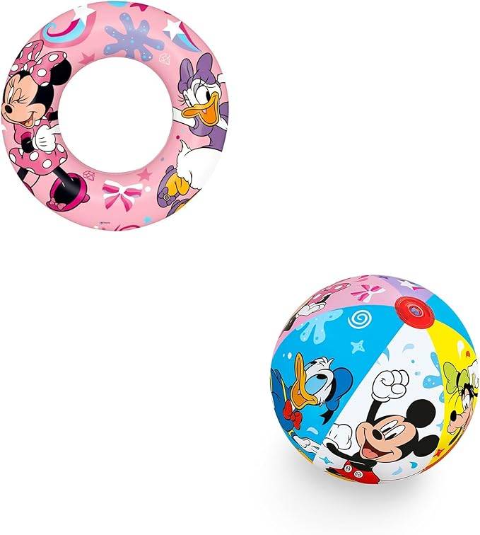 Bestway | Minnie & Mickey Mouse Bade-Set | Wasserball 51 cm + Schwimmring 56 cm | ideal für Strand oder Schwimmbad