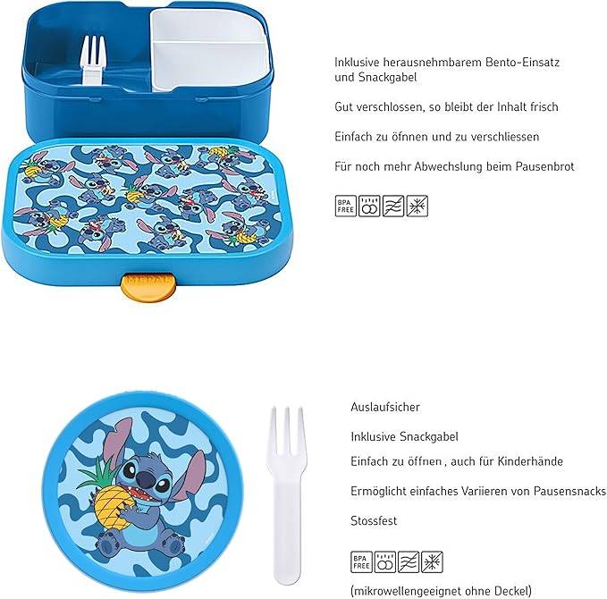 Mepal | Kinder Obst- und Bento Box | Campus meets Fruits | Spülmaschinenfest & BPA-frei | 300 & 750 ml | Mit Fächern, Gabel & Clip-Verschluss | Perf