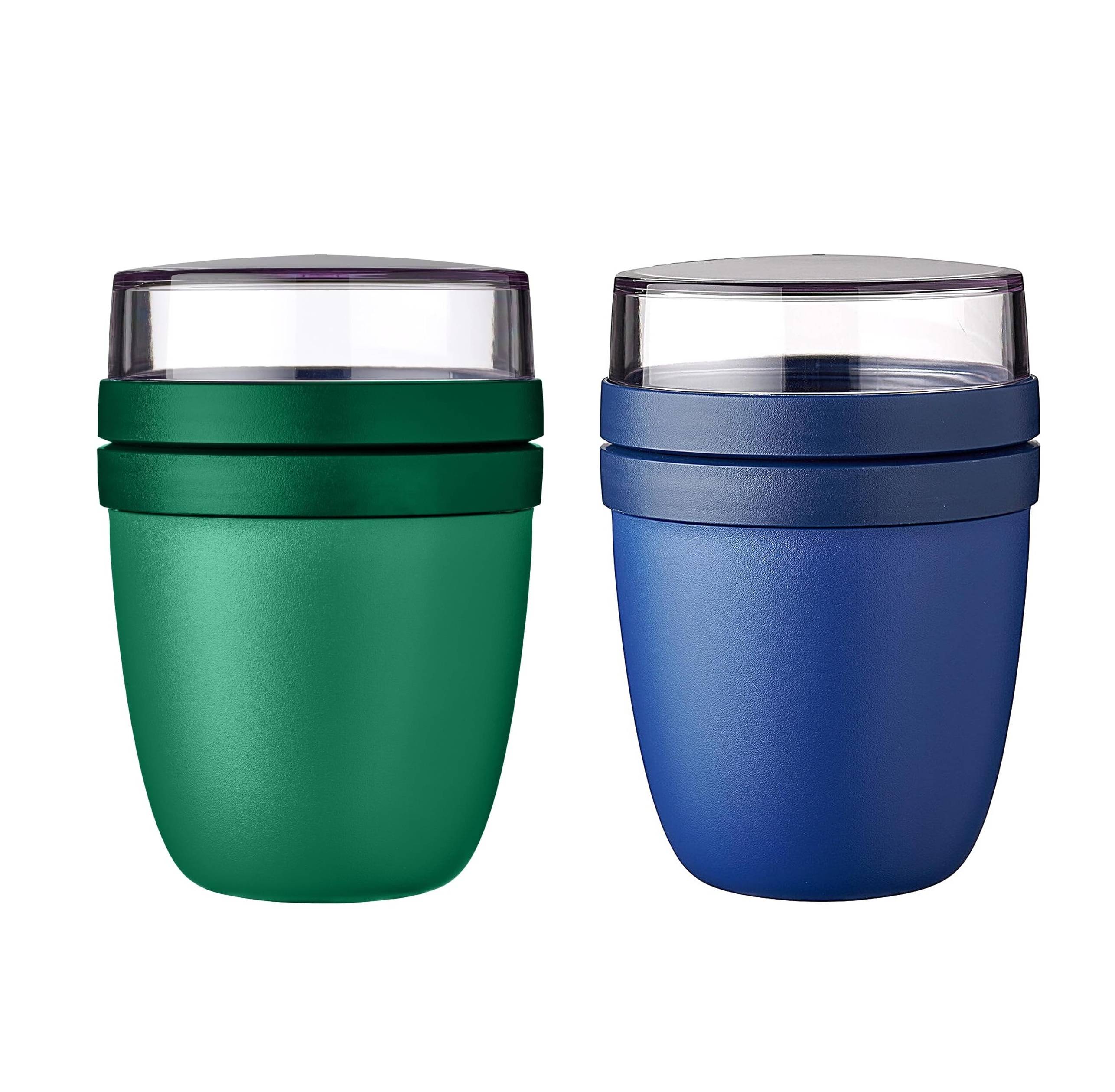 Mepal | Lunchpot Ellipse Mixed | Vivid Green + Vivid Blue | Müslibecher to go | Unterteilung für Joghurt & Müsli | 500 ml + 200 ml | Geeignet für