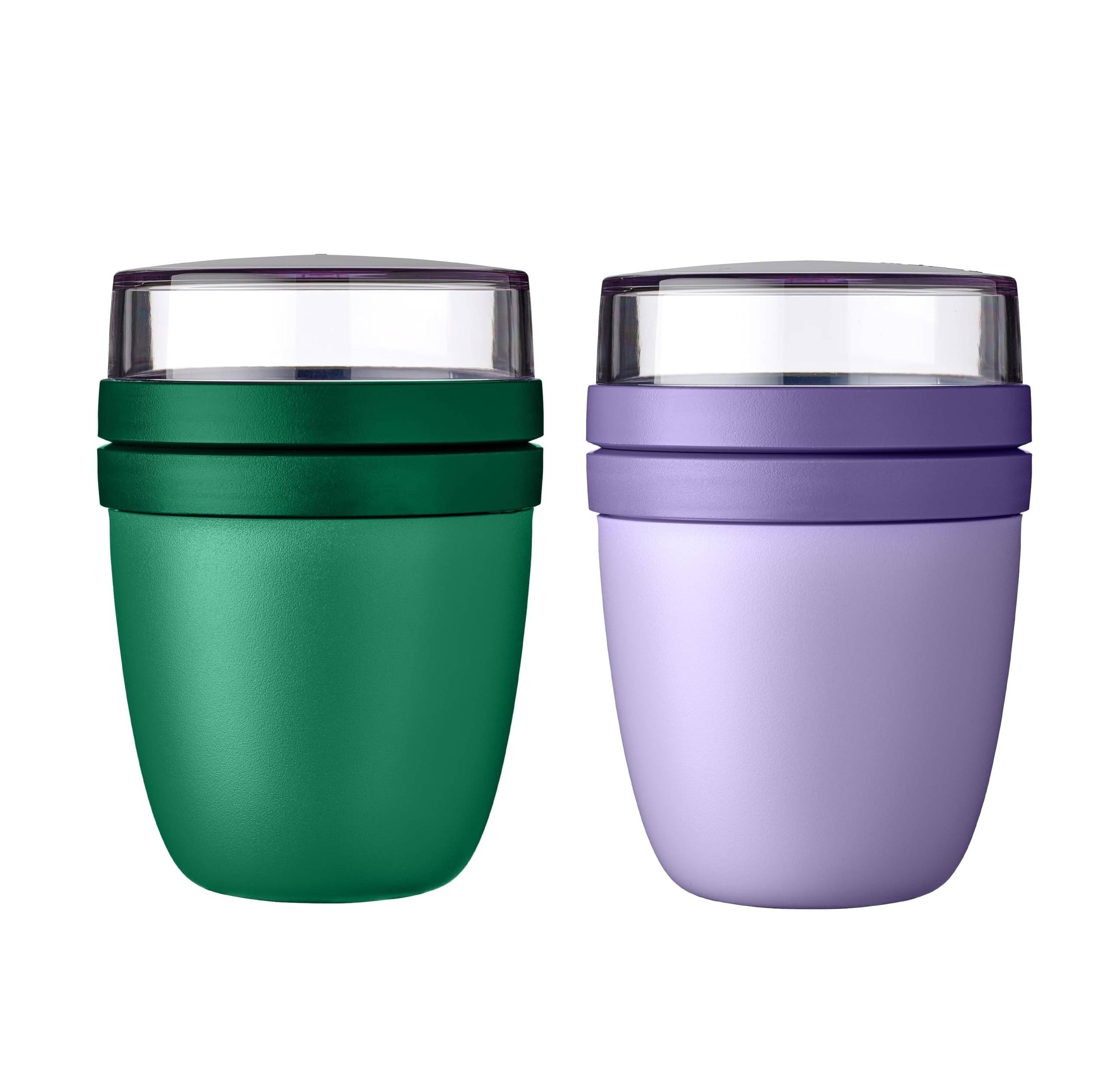 Mepal | Lunchpot Ellipse Mixed | Vivid Green + Vivid Lilac | Müslibecher to go | Unterteilung für Joghurt & Müsli | 500 ml + 200 ml | Geeignet für