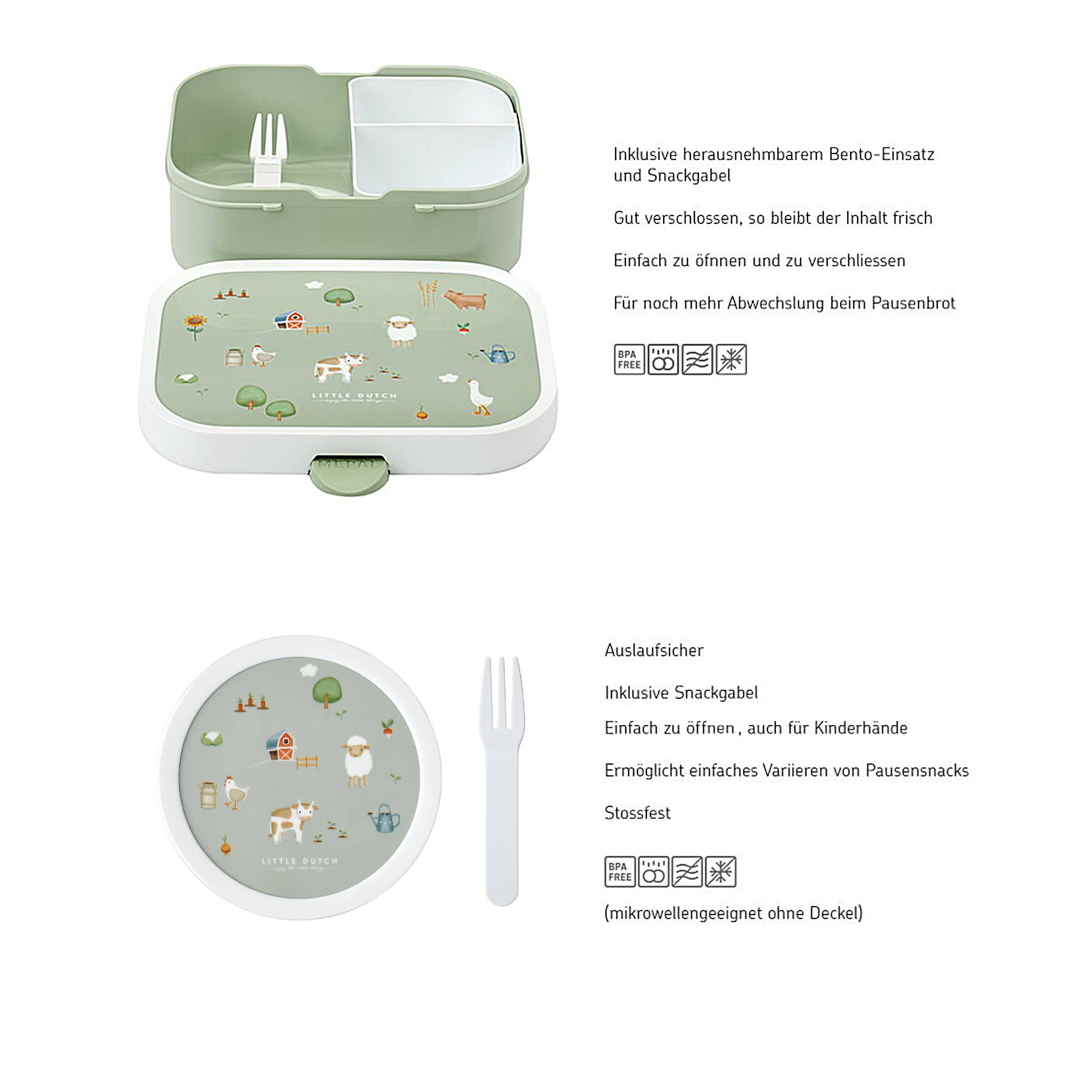Mepal | Kinder Obst- und Bento Box | Campus meets Fruits | Spülmaschinenfest & BPA-frei | 300 & 750 ml | Mit Fächern, Gabel & Clip-Verschluss | Perf