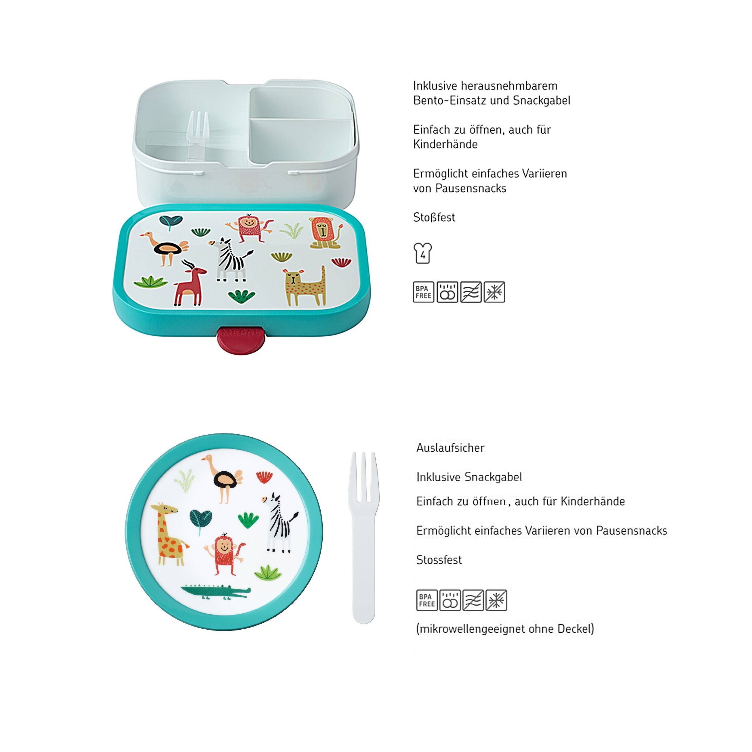 Mepal | Kinder Obst- und Bento Box | Campus meets Fruits | Spülmaschinenfest & BPA-frei | 300 & 750 ml | Mit Fächern, Gabel & Clip-Verschluss | Perf