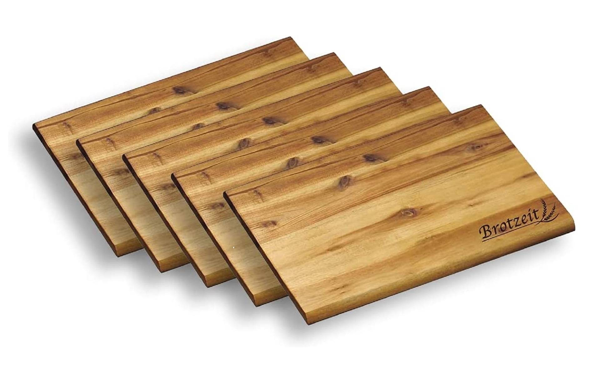 Kesper Brotzeitbrett 32 x 21 cm Akazie 5er Set extra groß mit Einbrand Brotzeit Essbrett Schneidbrett Frühstücksbrettchen