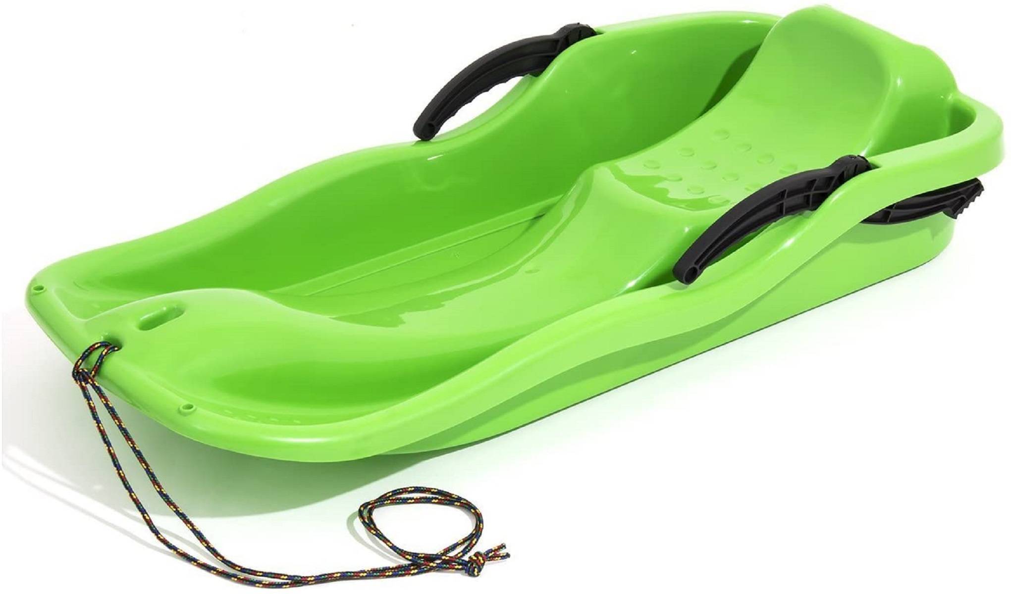 Neustanlo | Bob Schlitten | ergonomische Bremsen | robuster Kunststoff | inkl. Zugseil | Farbe: Grün | ideal für Winterspaß