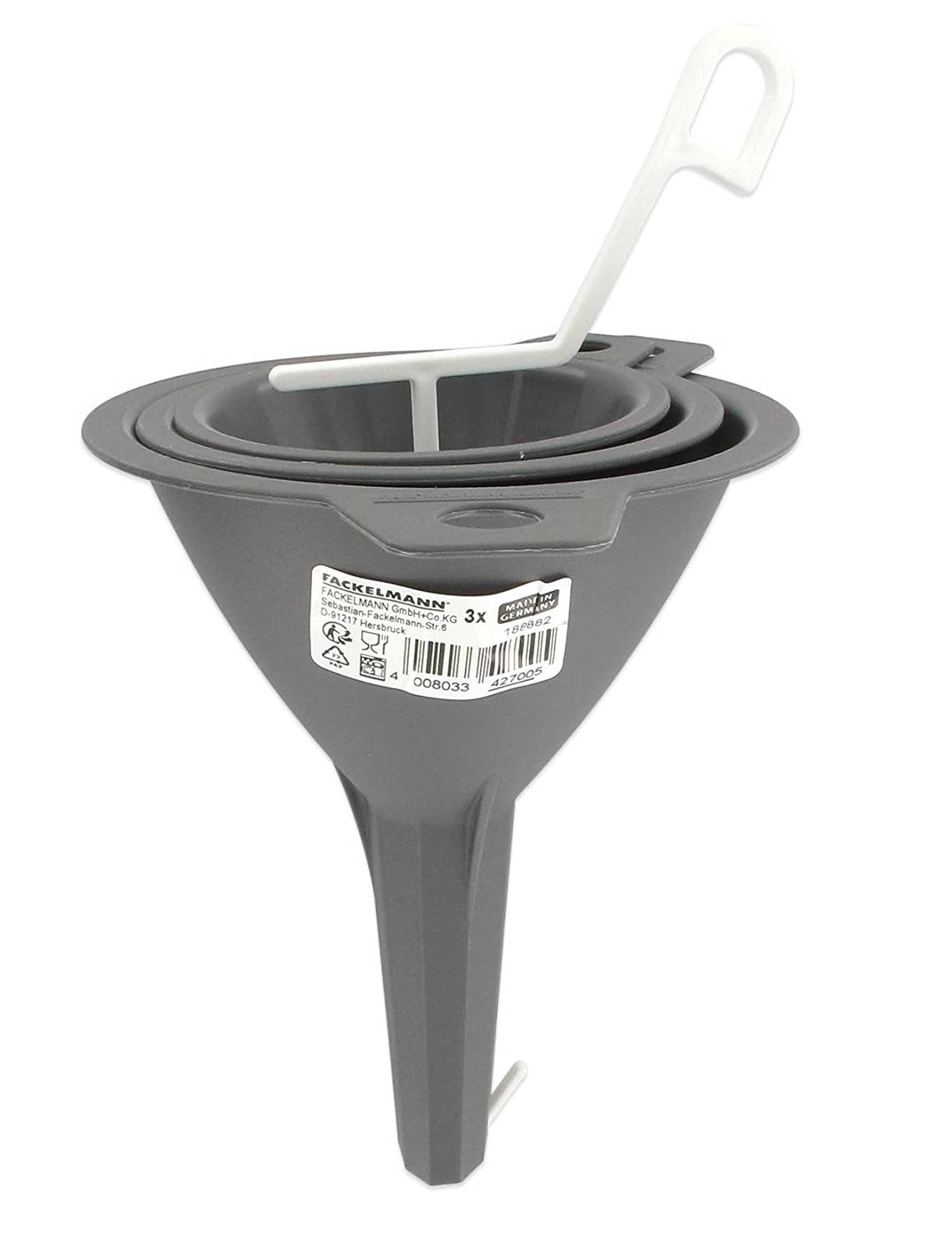 Fackelmann Trichter-Set, Einfülltrichter für Flaschen und Gläser (Farbe: Grau), Menge: 3 Stück