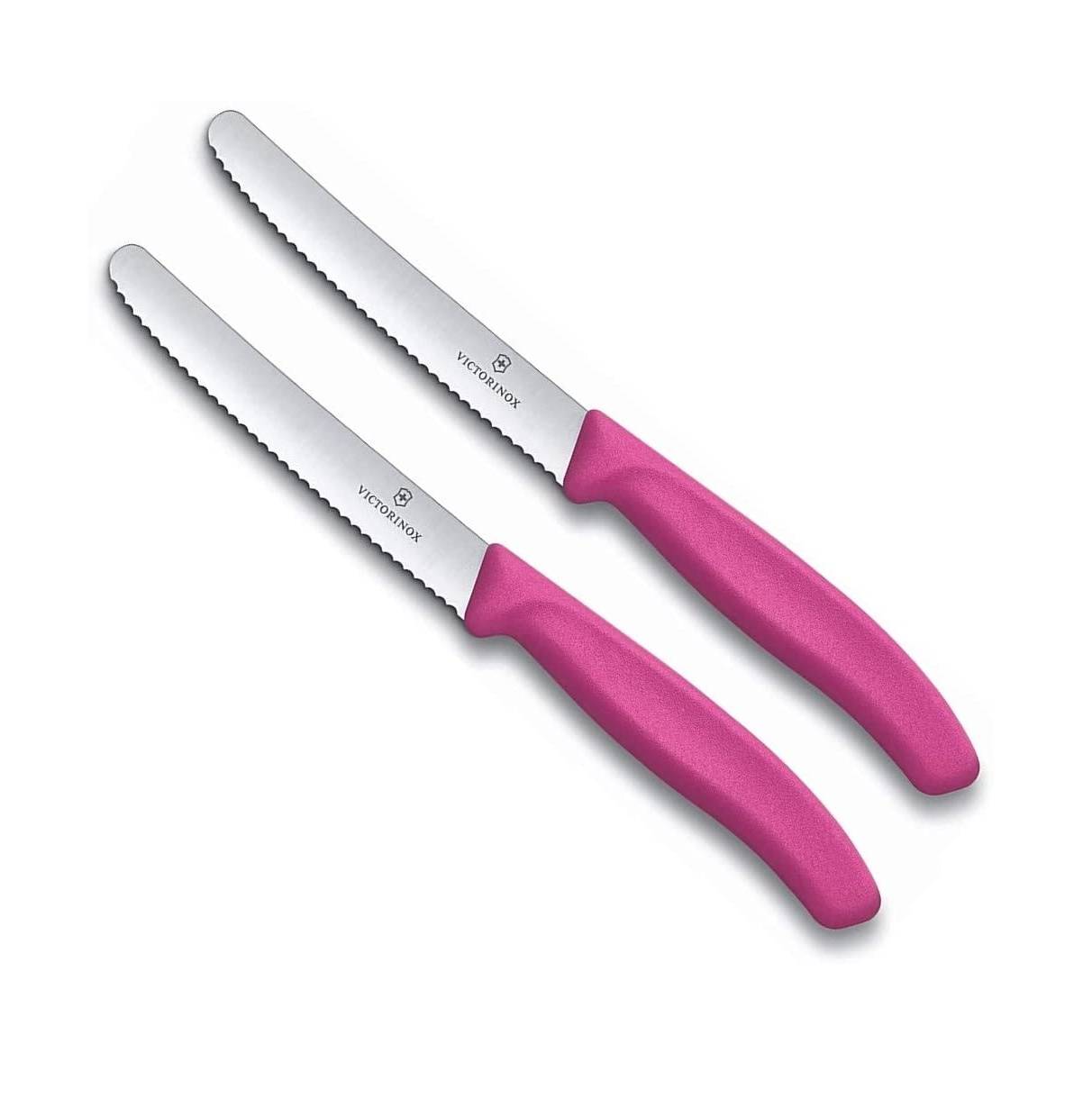 Victorinox | Küchenmesser-Set | extra scharfer Wellenschliff | ergonomischer Griff | spülmaschinengeeignet | 2er Set in Pink | ideal für präzises