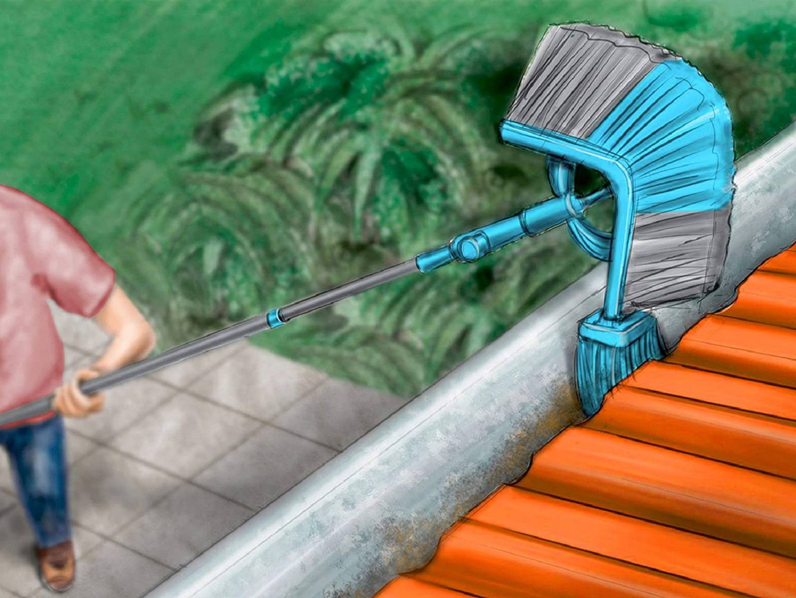 BÜMAG Spinnwebenbesen mit Dachrinnenschaber und Bürste 3m Teleskopstiel farblich sortiert