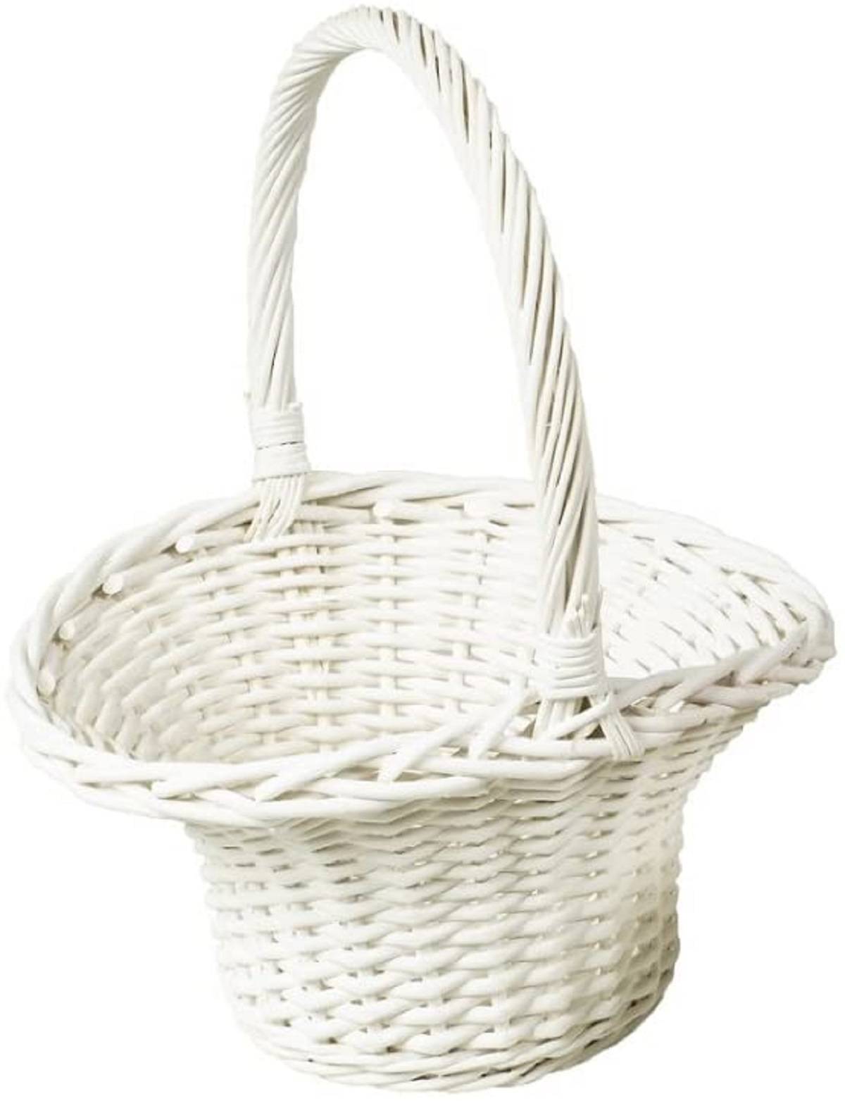 Neustanlo | Blumenstreukörbchen groß weiß lackiert | Höhe: ca. 12/28 cm | Größe: ca. 23 x 19 cm | Blumenkinderkorb Streukorb Streukörbchen Korb