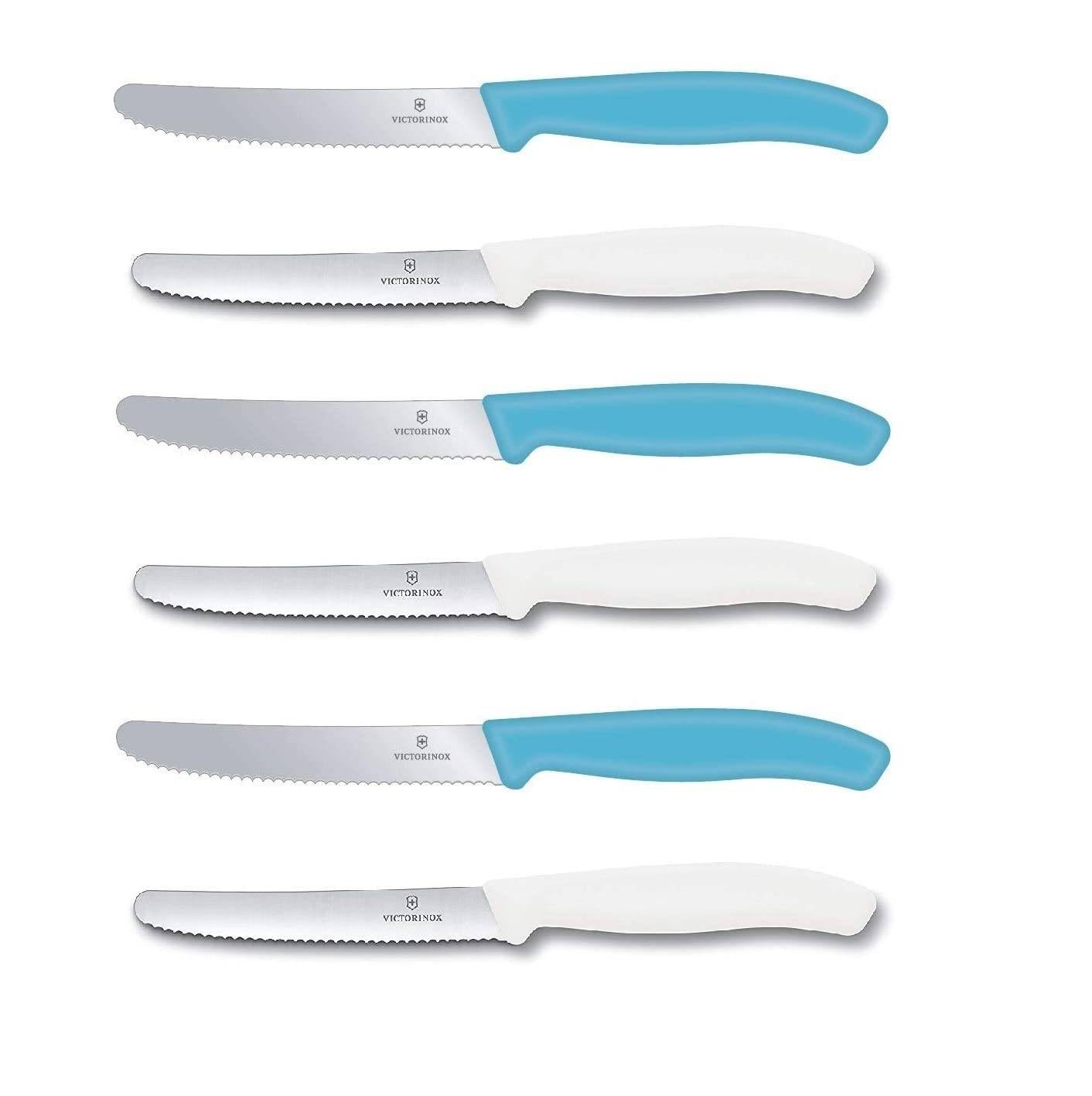 Victorinox | Tafelmesser Set | 6-teilig | Swiss Classic Design | neue Griffform | Karibikblau/Weiß | ideal für stilvolle Tischdekoration