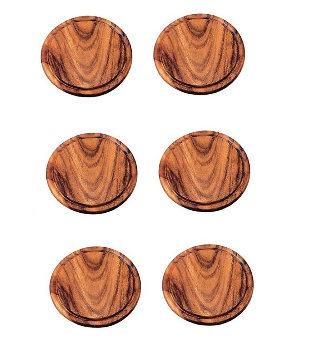 Neustanlo | Grillteller Set | 6-teilig aus Akazienholz | Ø 25 cm | robust & stilvoll | ideal für BBQ & Brotzeit