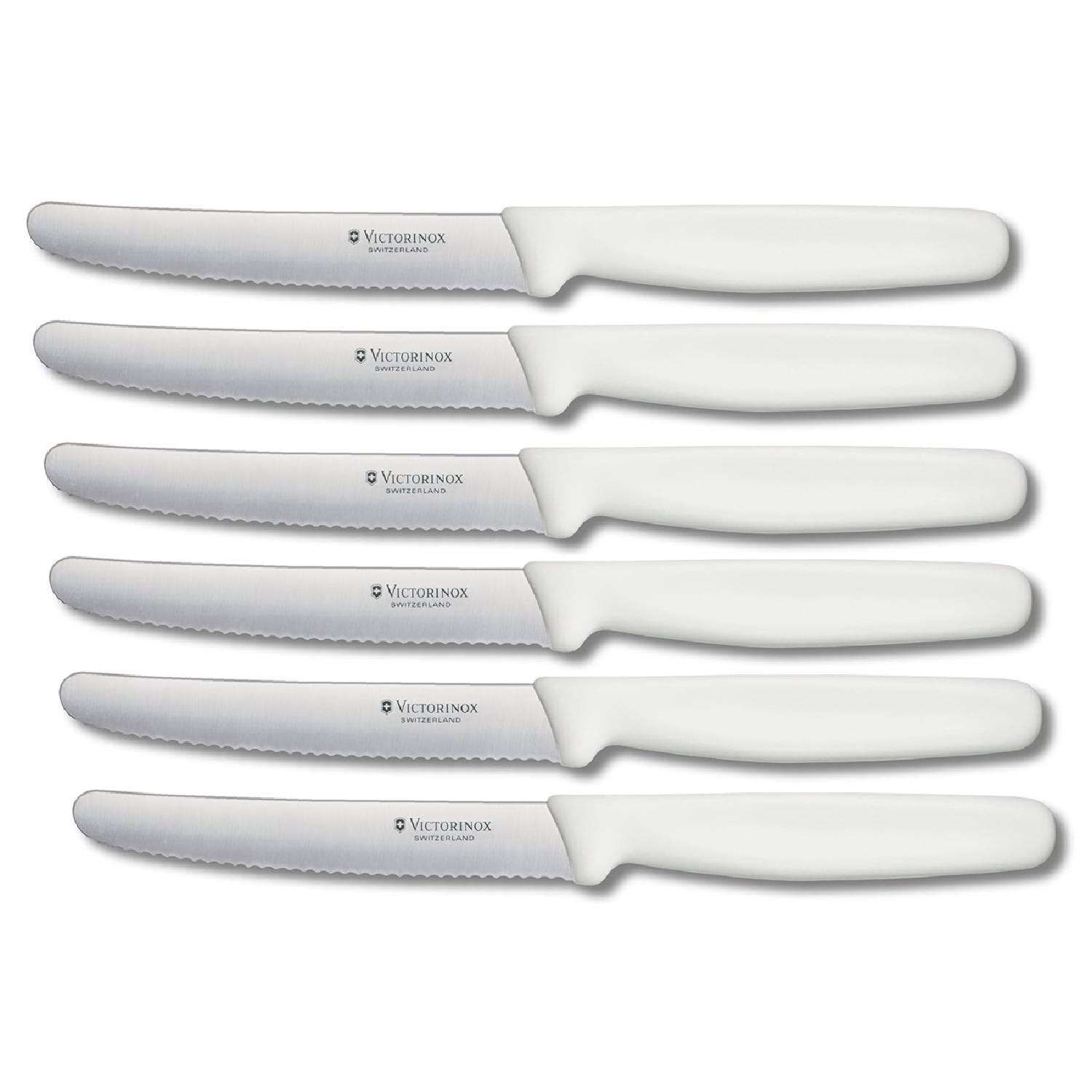 Victorinox 6 Stück Tafelmesser Neue Griffform Swiss Classic (6er Pack, Weiß)