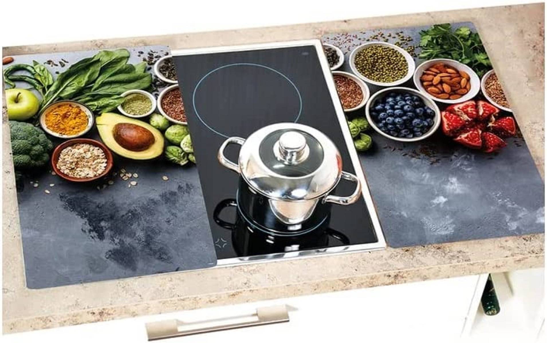2er Pack Neustanlo Multi-Glasschneideplatte Edition 4 AVOCADO Style Herdabdeckplatte Glasschneidbrett Glasplatte Spritzschutz