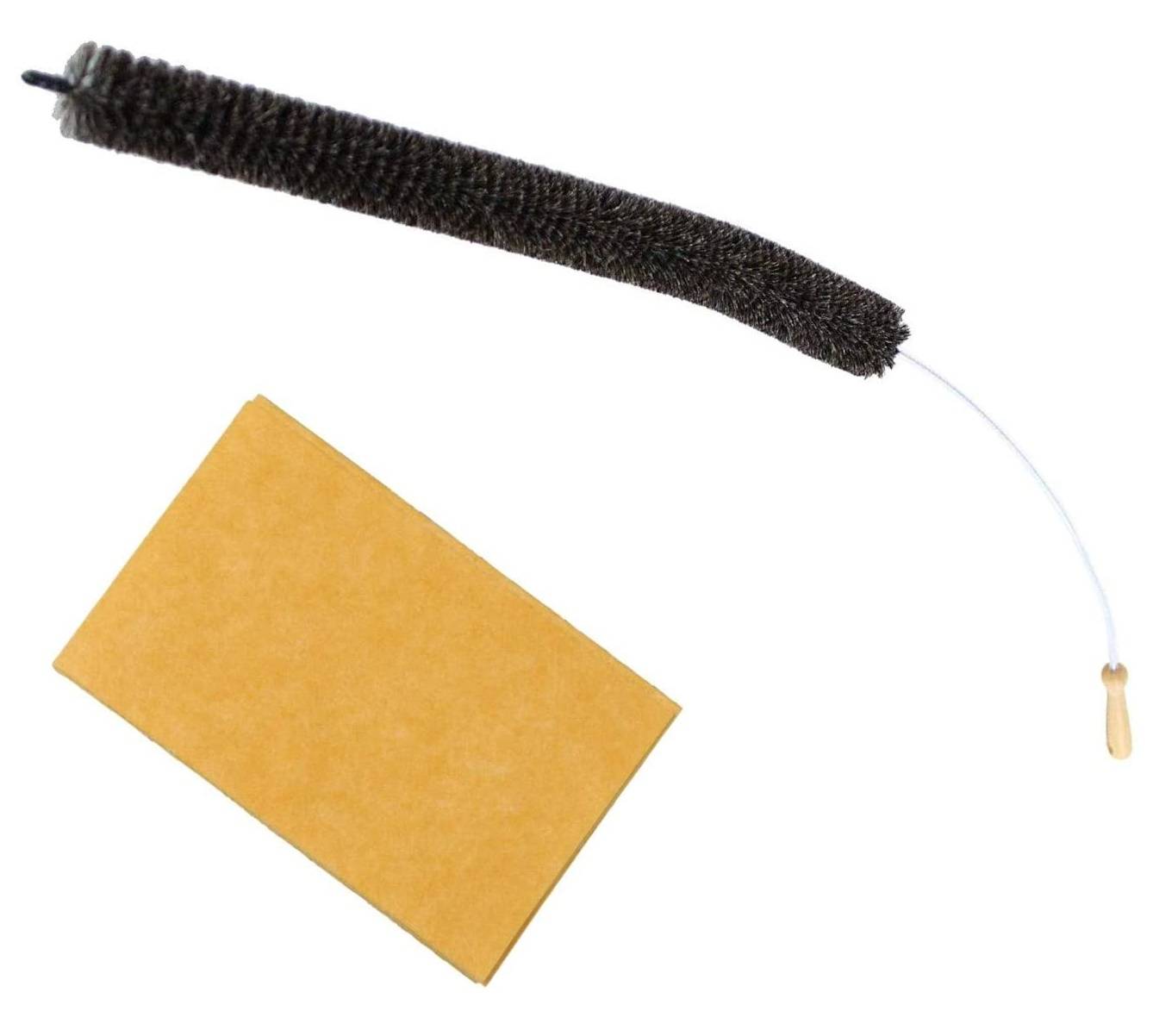 Heizkörperbürste SET 120 cm lang Kunststoff ummantelter Edelstahldraht & Ziegenhaar Borsten + inkl. dazugehöriges Bodentuch in Orange für Bodensta