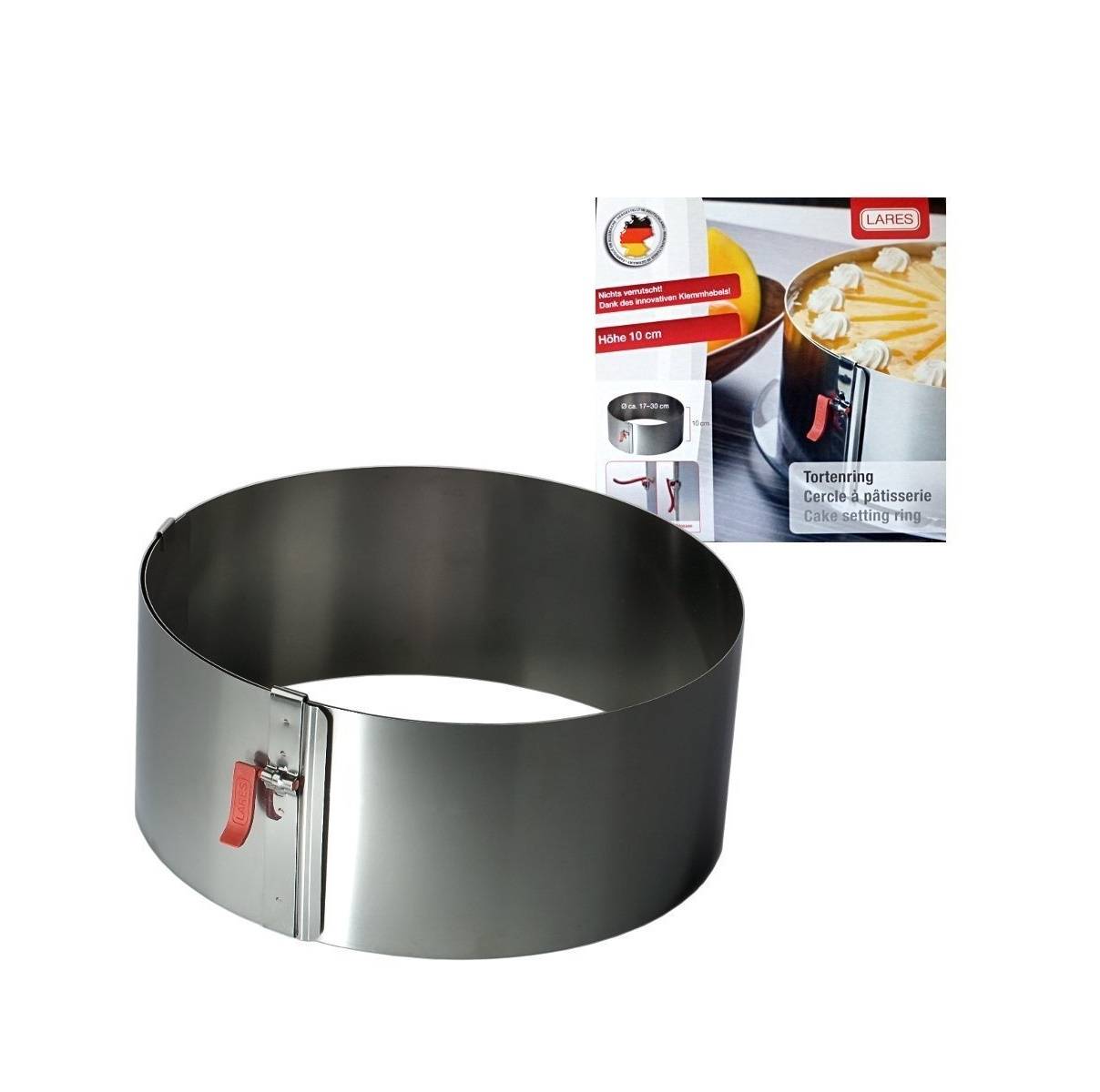 Lares 6003 Tortenring mit Klemmhebel Höhe 10 cm - hitzebeständig fixierbar extra hoch