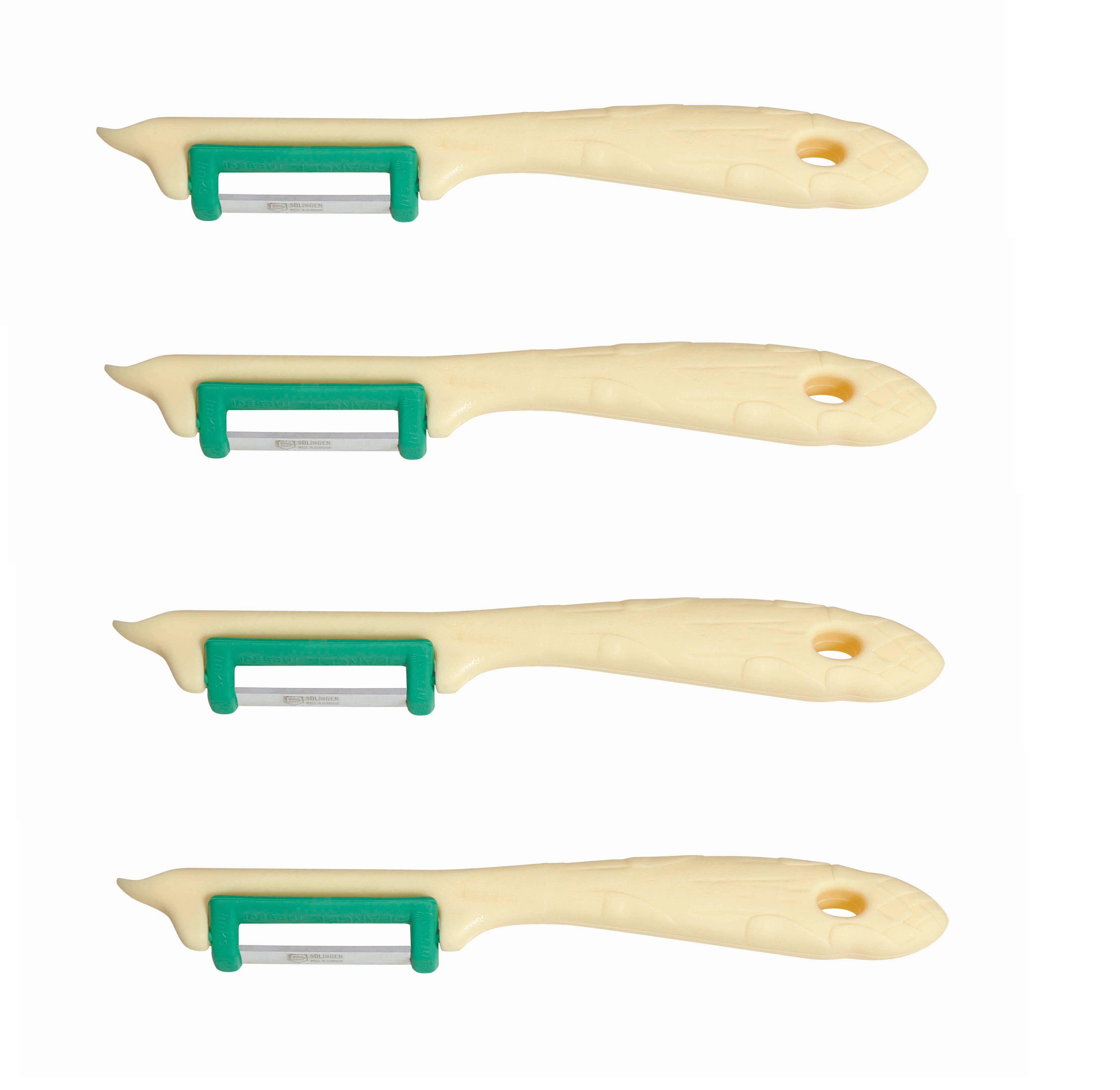 Neustanlo | Spargelschäler Set | vielseitiger Obst- und Gemüseschäler | Pendelschäler für Links- und Rechtshänder | 4-teilig | beige/grün