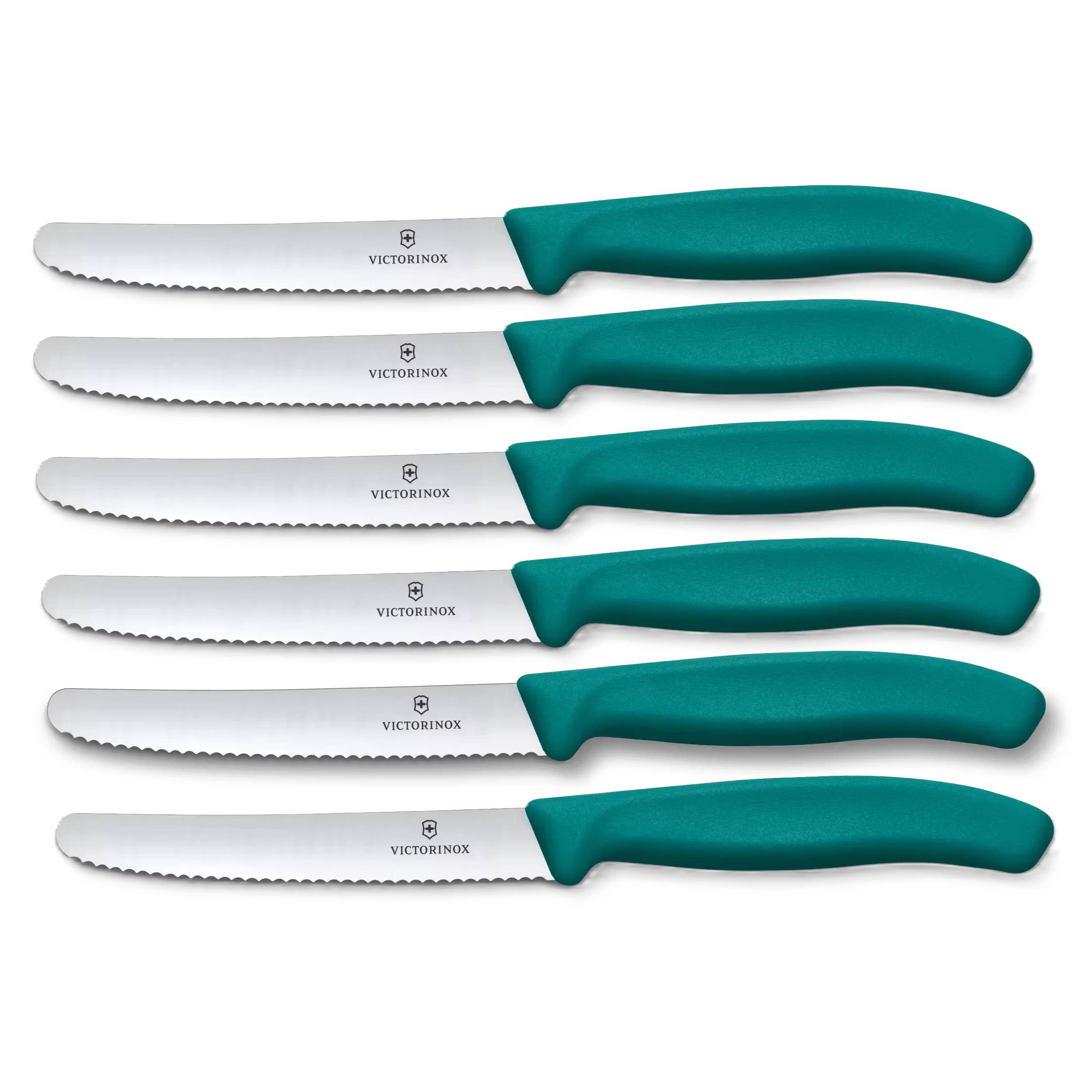 Victorinox | Tafelmesser Set | 6-teilig | Grün | Swiss Classic | ergonomischer Griff | Wellenschliff | perfekt für den Alltagstisch