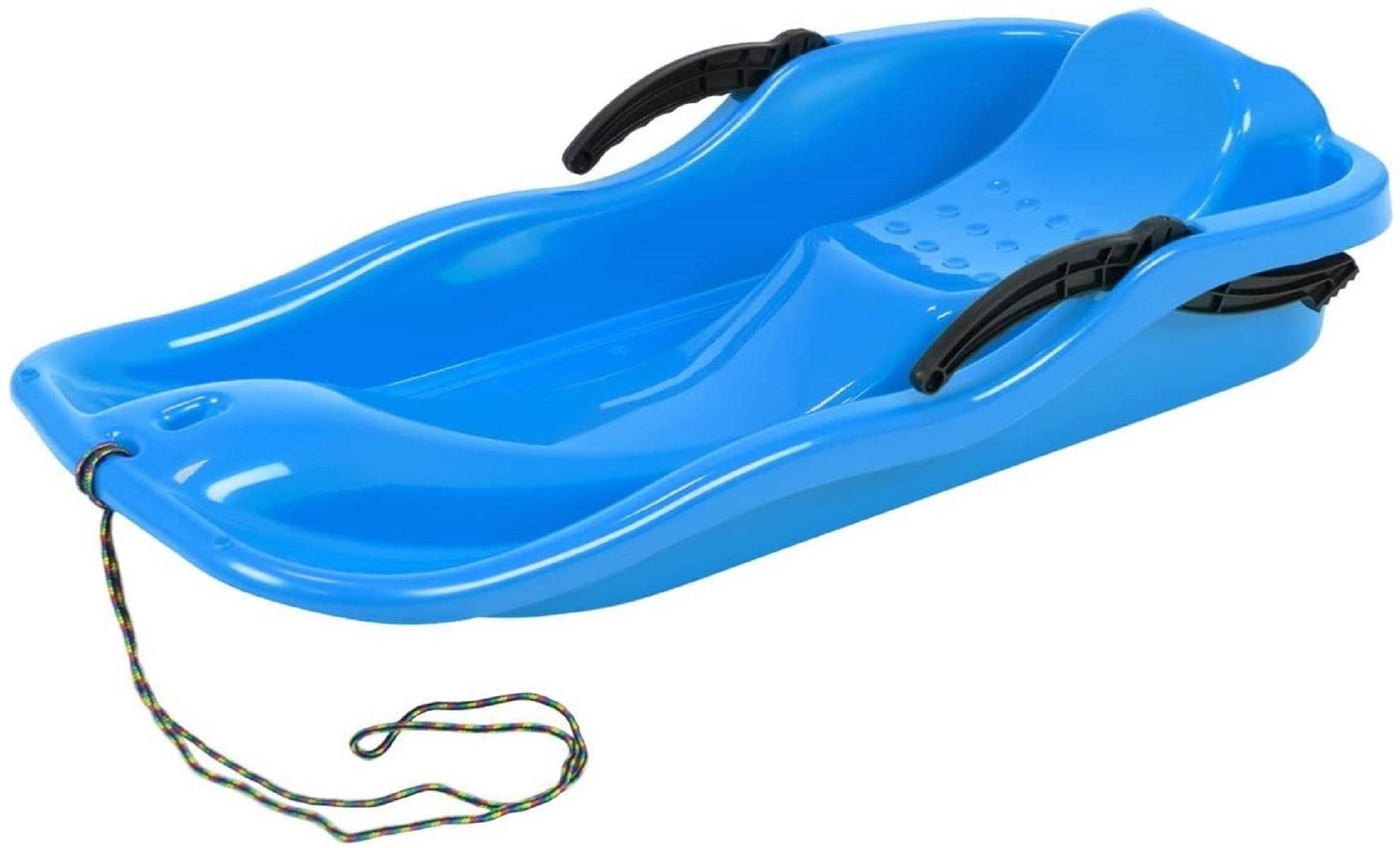Neustanlo | Bob Schlitten | Blau | mit Bremsen | robustes Kunststoffdesign | inklusive Zugseil | farbenfroh, ideal für Winterspaß