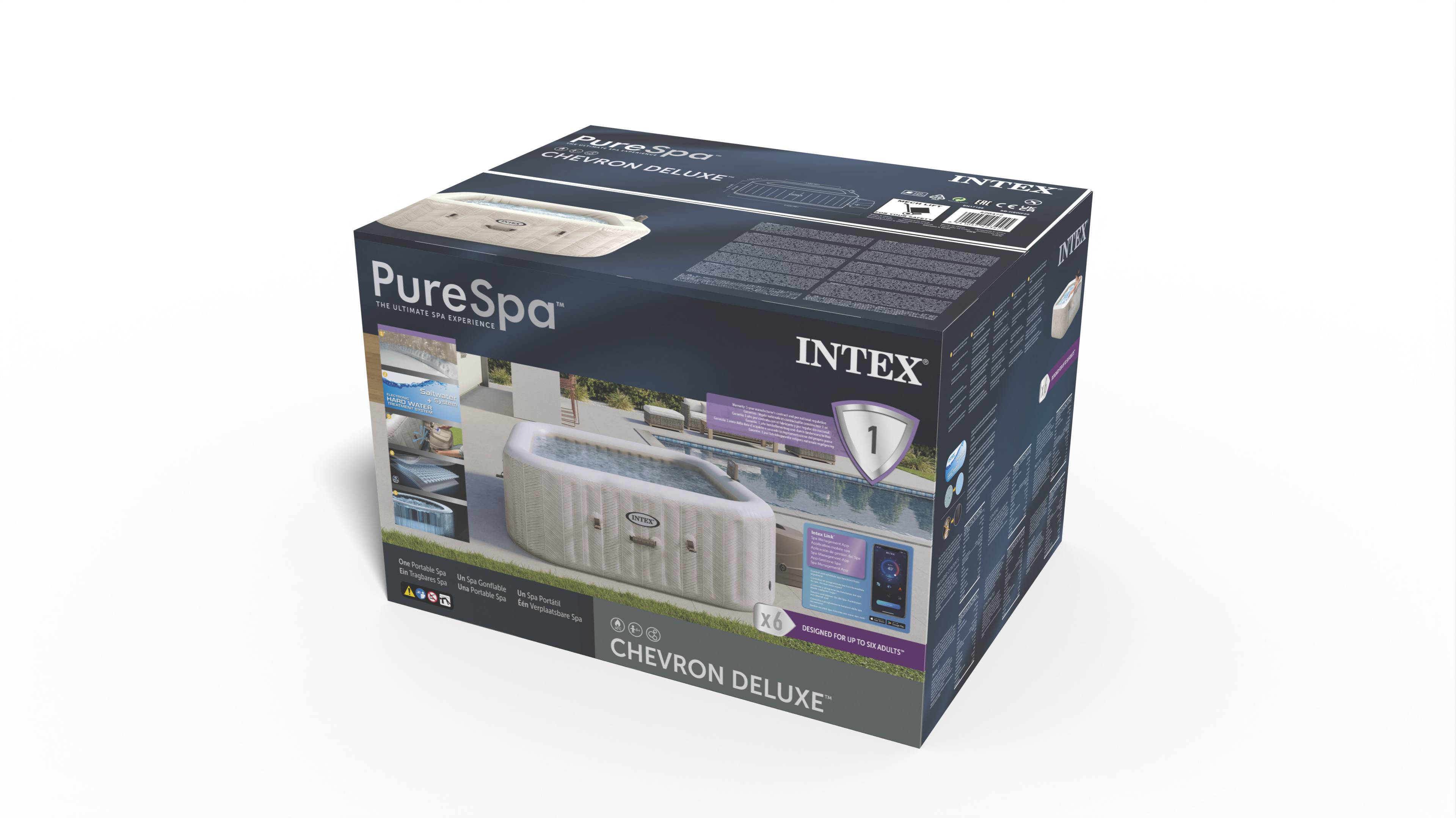 INTEX 28472NP - Whirlpool - Chevron Deluxe Square Bubble (196x196cm) für 6 Personen