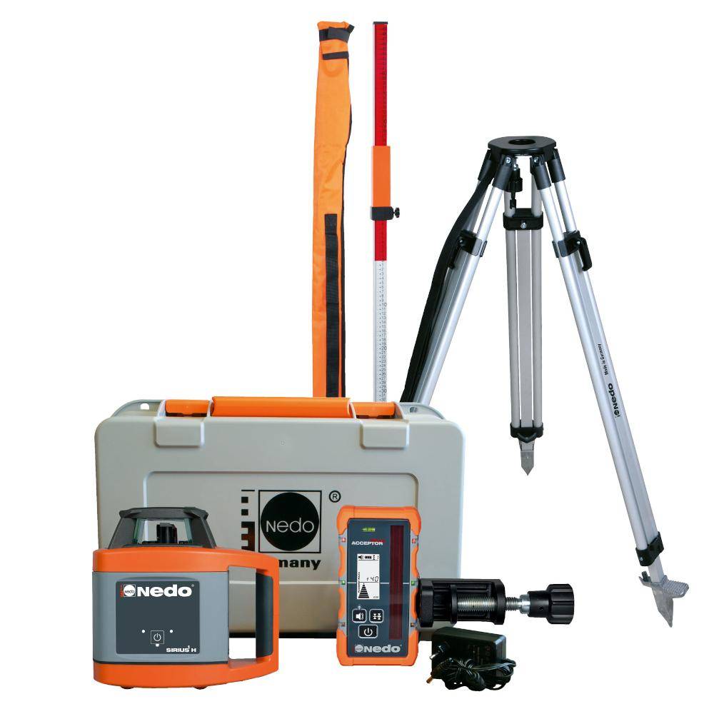 Nedo Rotationslaser SIRIUS 1 H - Laserklasse 3R - inkl. Laserempfänger ACCEPTOR MAXX, Aluminium-Stativ und Flexilatte - Preis per Set