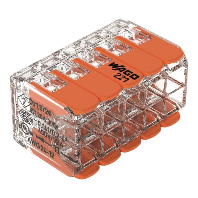 WAGO 221-420 Verbindungsklemme m.Hebeln max.4qmm 10-Leiter transparent (Inhalt 15 Stück)