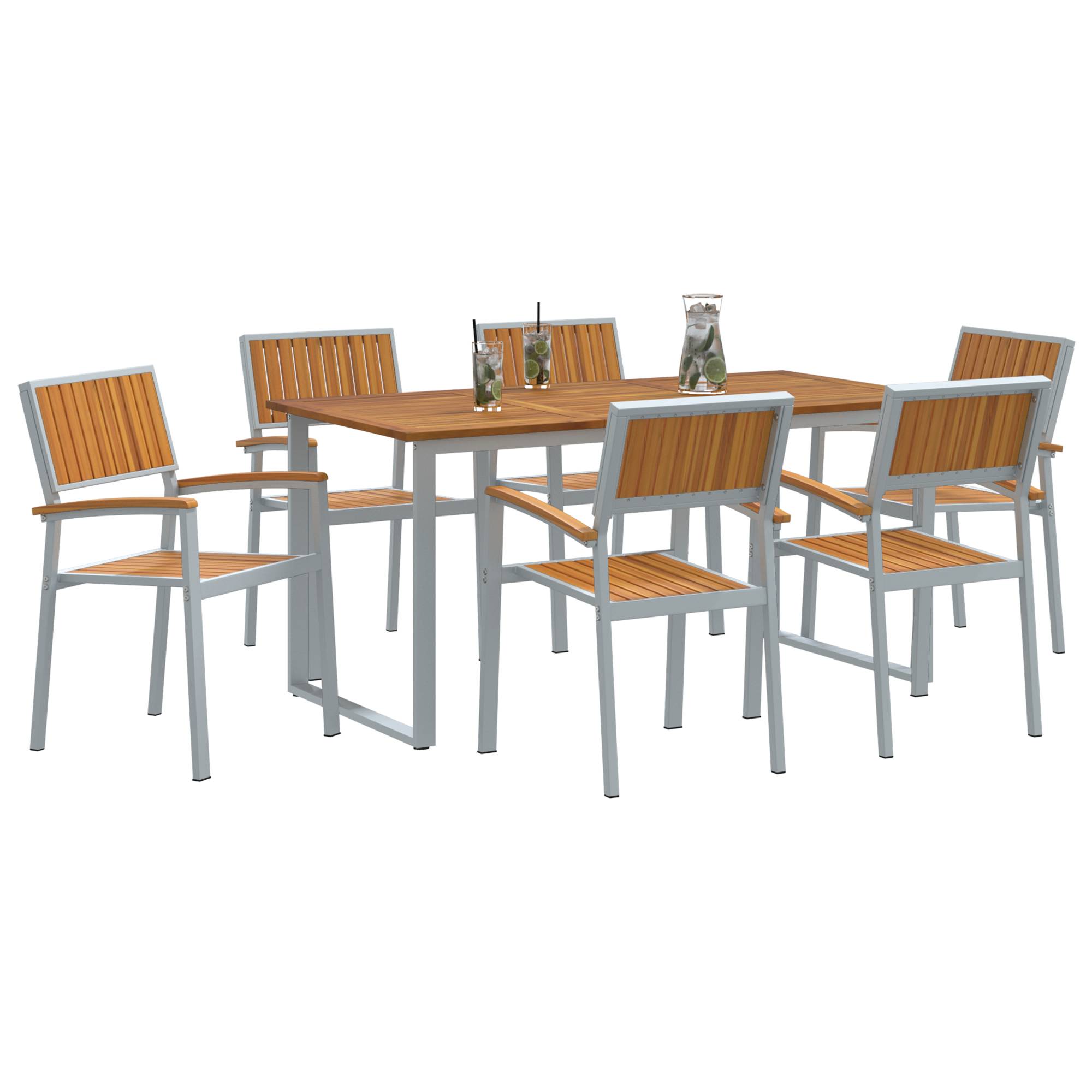 vidaXL 7-tlg. Garten-Essgruppe Grau Stahl und Massivholz Akazie