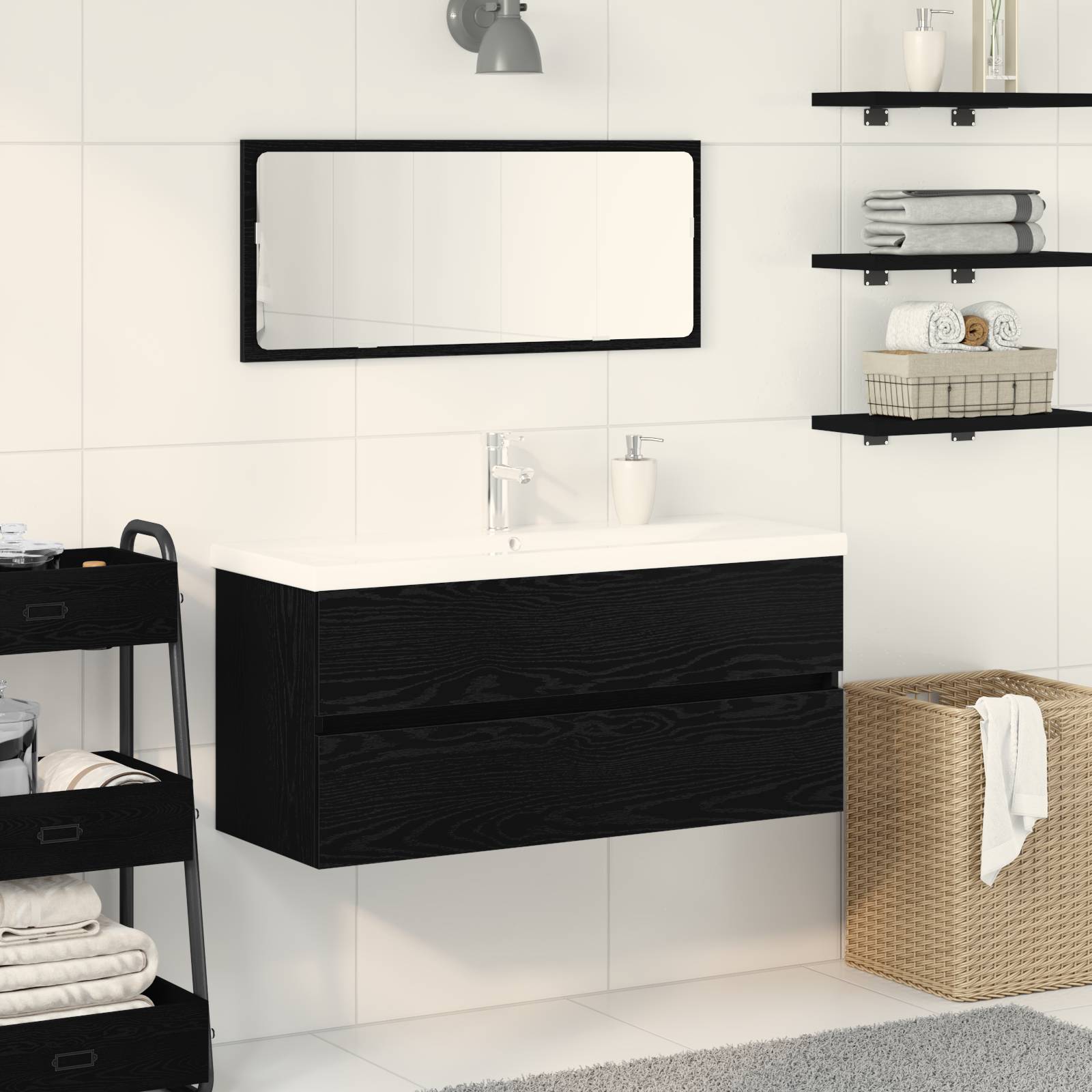 vidaXL Waschbecken Schrank mit integriertem Becken Schwarze Eiche Holzwerkstoff
