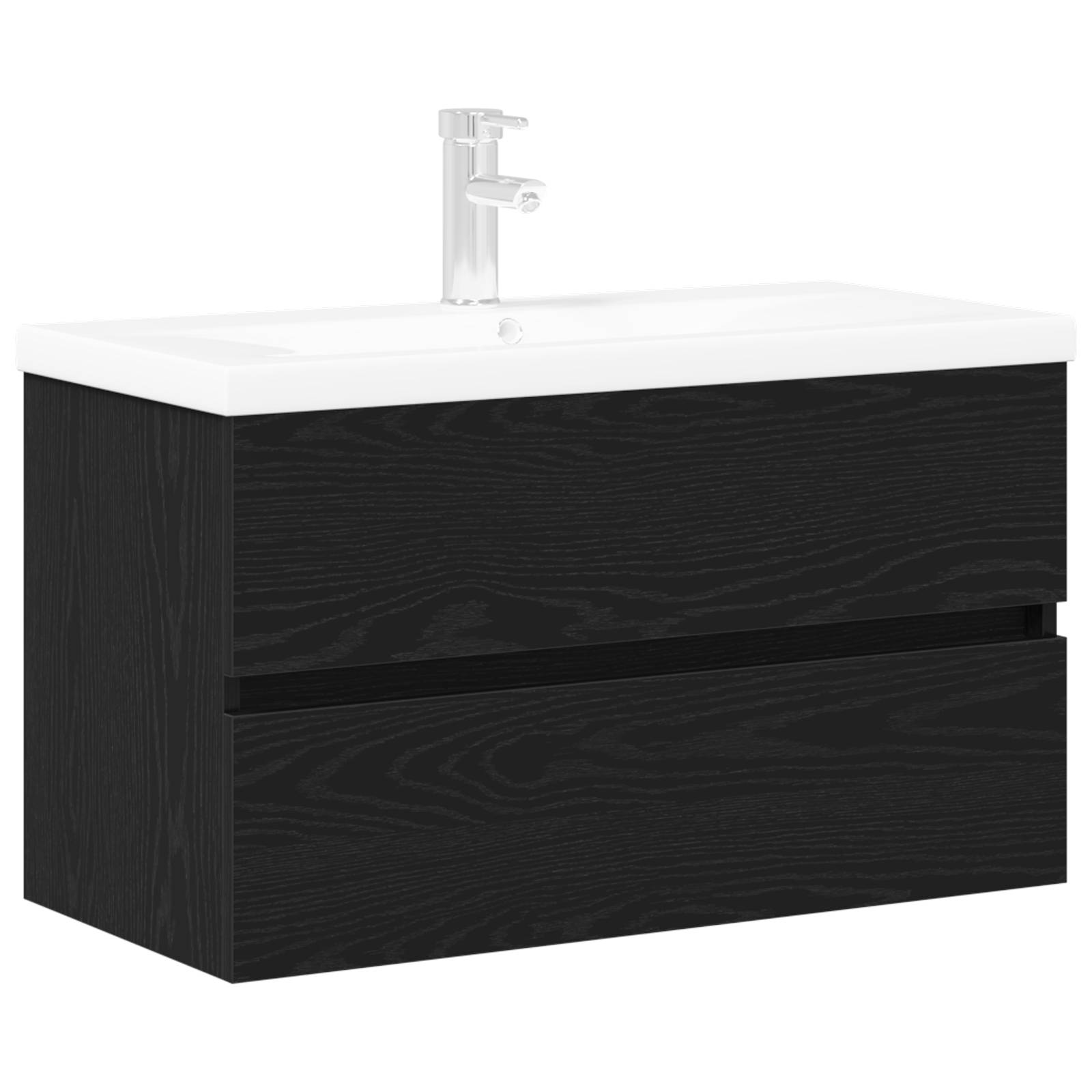 vidaXL Waschbeckenunterschrank mit eingebautem Waschbecken Schwarz Eiche Holzwerkstoff