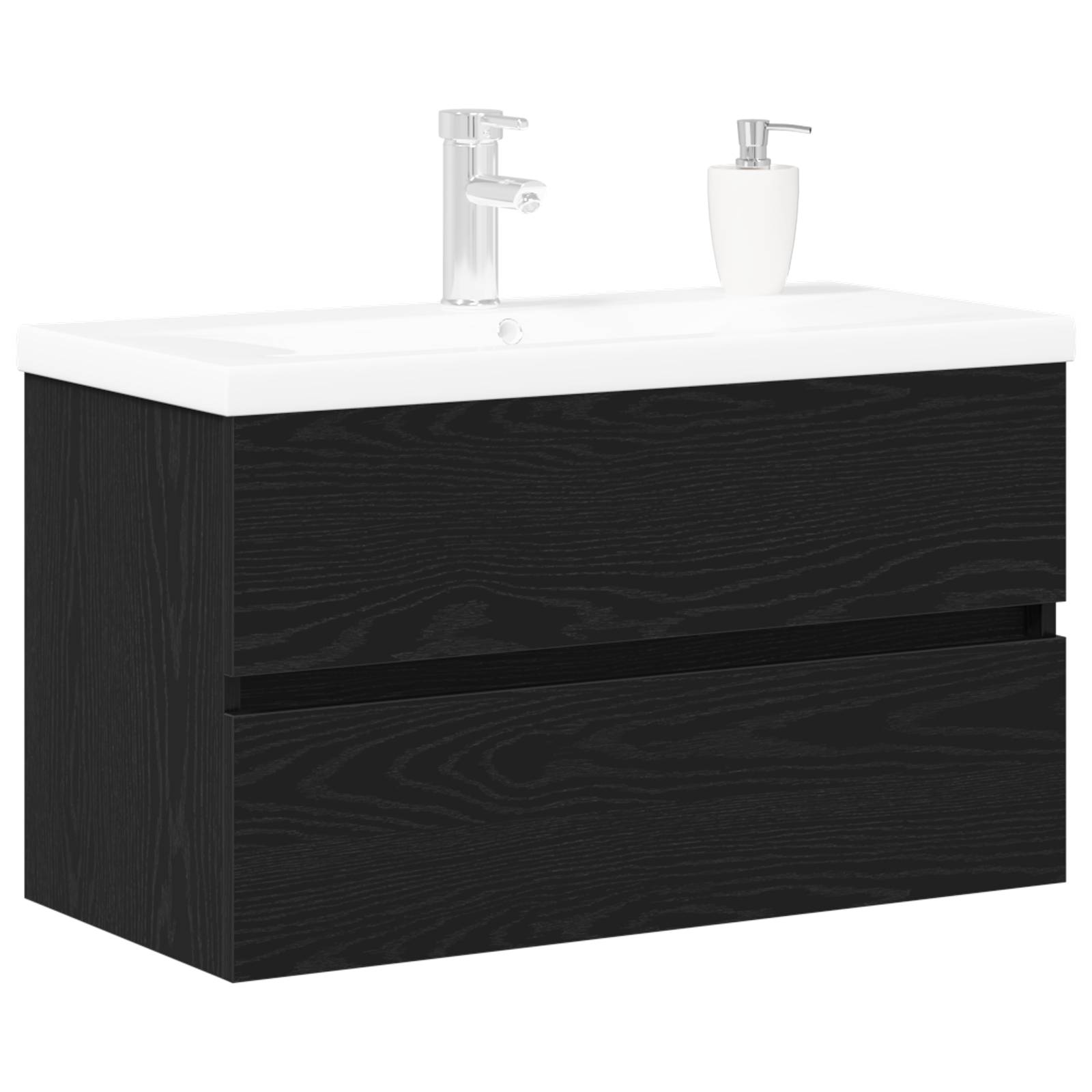 vidaXL Waschbeckenunterschrank mit eingebautem Waschbecken Schwarz Eiche Holzwerkstoff