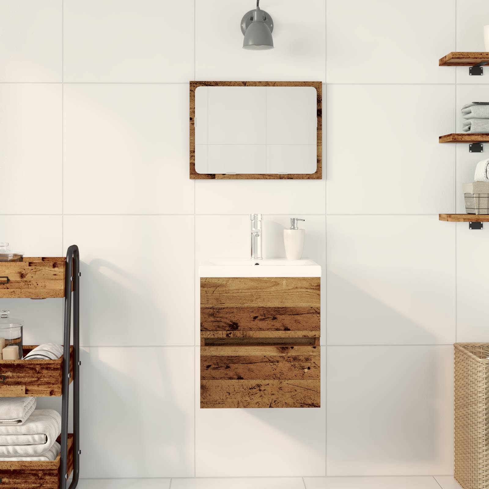 vidaXL Waschbeckenunterschrank mit eingebautem Becken Schwarze Eiche Ingenieure Holz