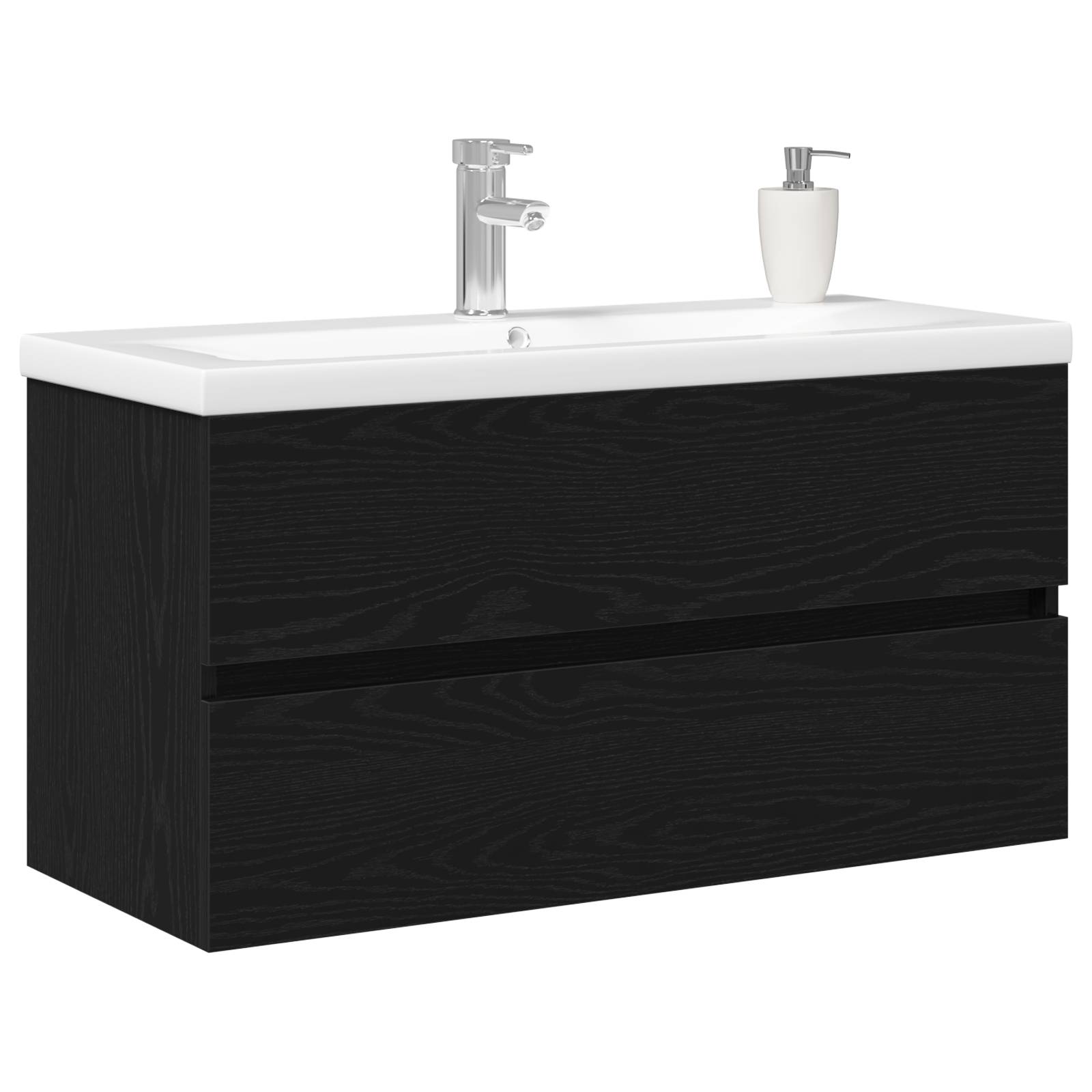 vidaXL Waschbeckenunterschrank mit integriertem Waschbecken aus schwarzer Eiche Holzwerkstoff