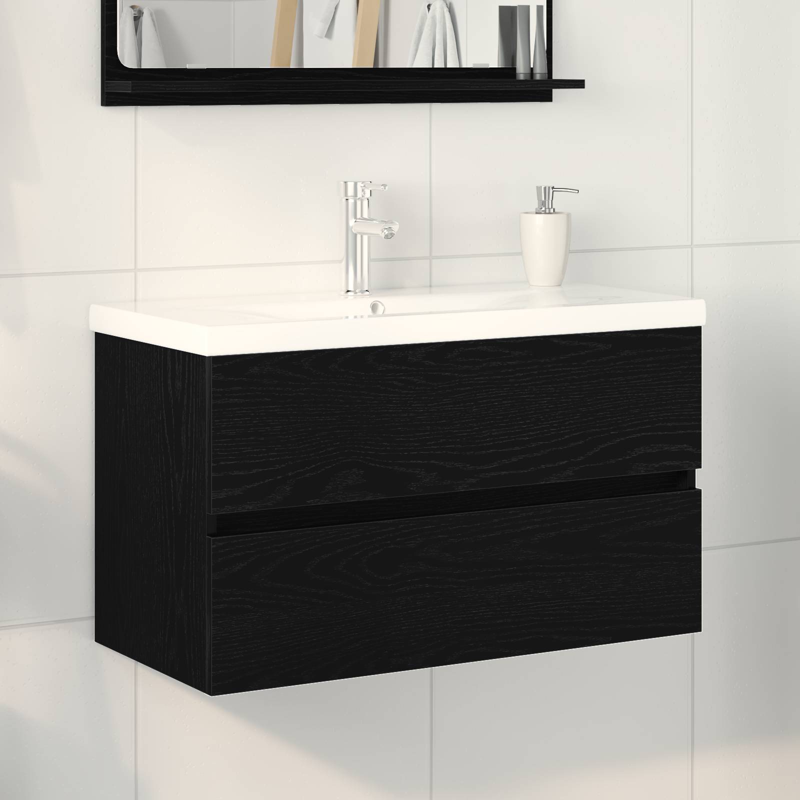 vidaXL Waschbecken-Schränke mit integriertem Becken Schwarze Eiche Holzwerkstoff