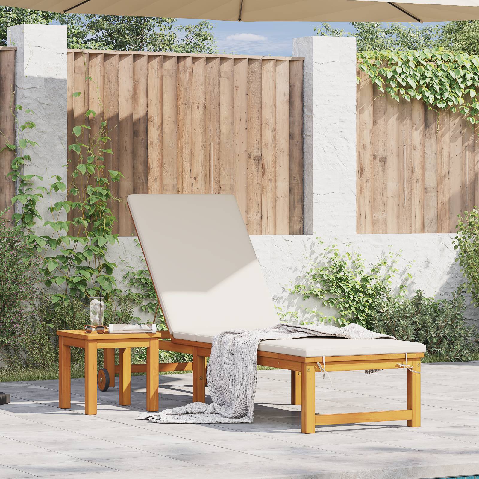 vidaXL Sonnenliege mit Tisch und Kissen Massivholz Akazie