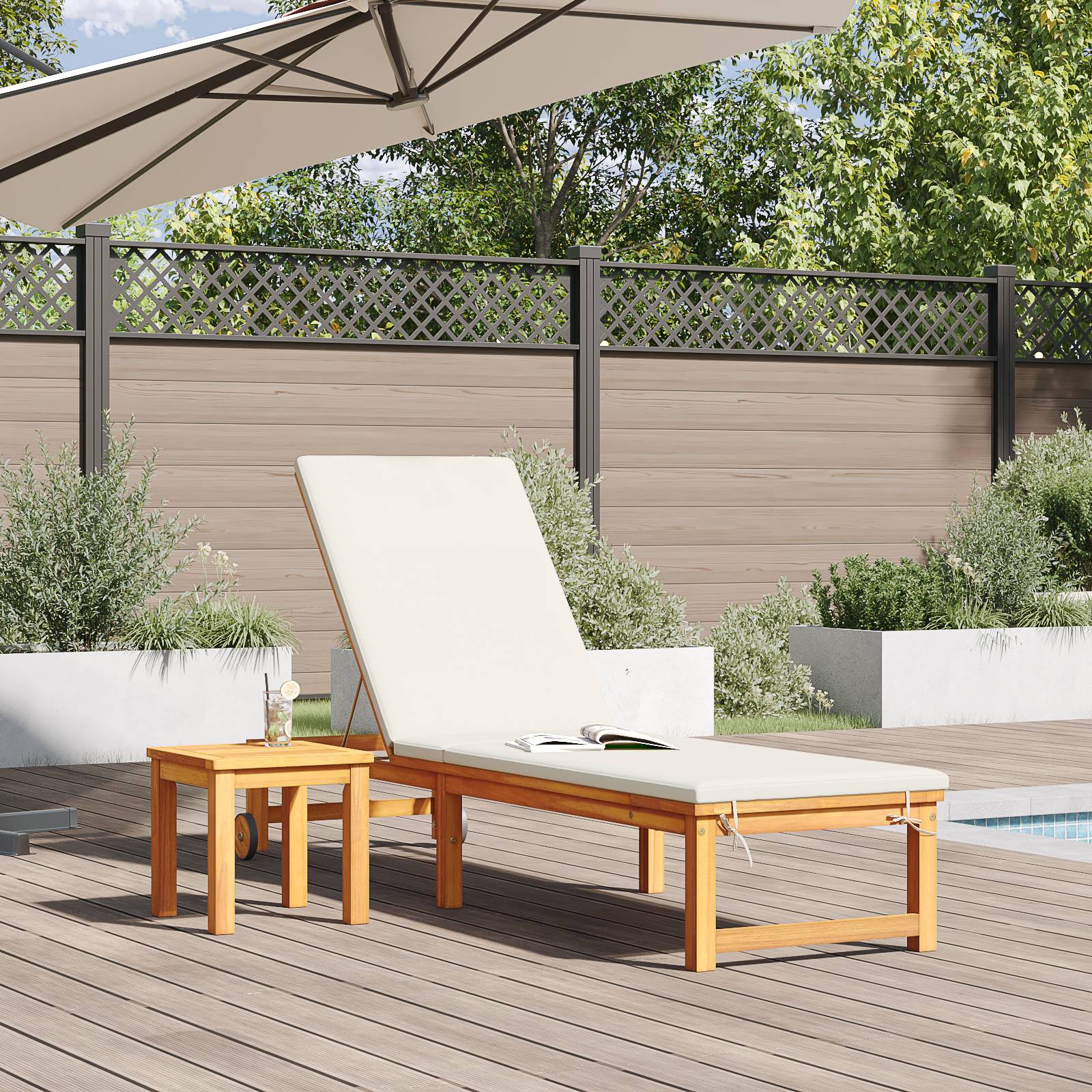 vidaXL Sonnenliege mit Creme Kissen Massivholz Akazie