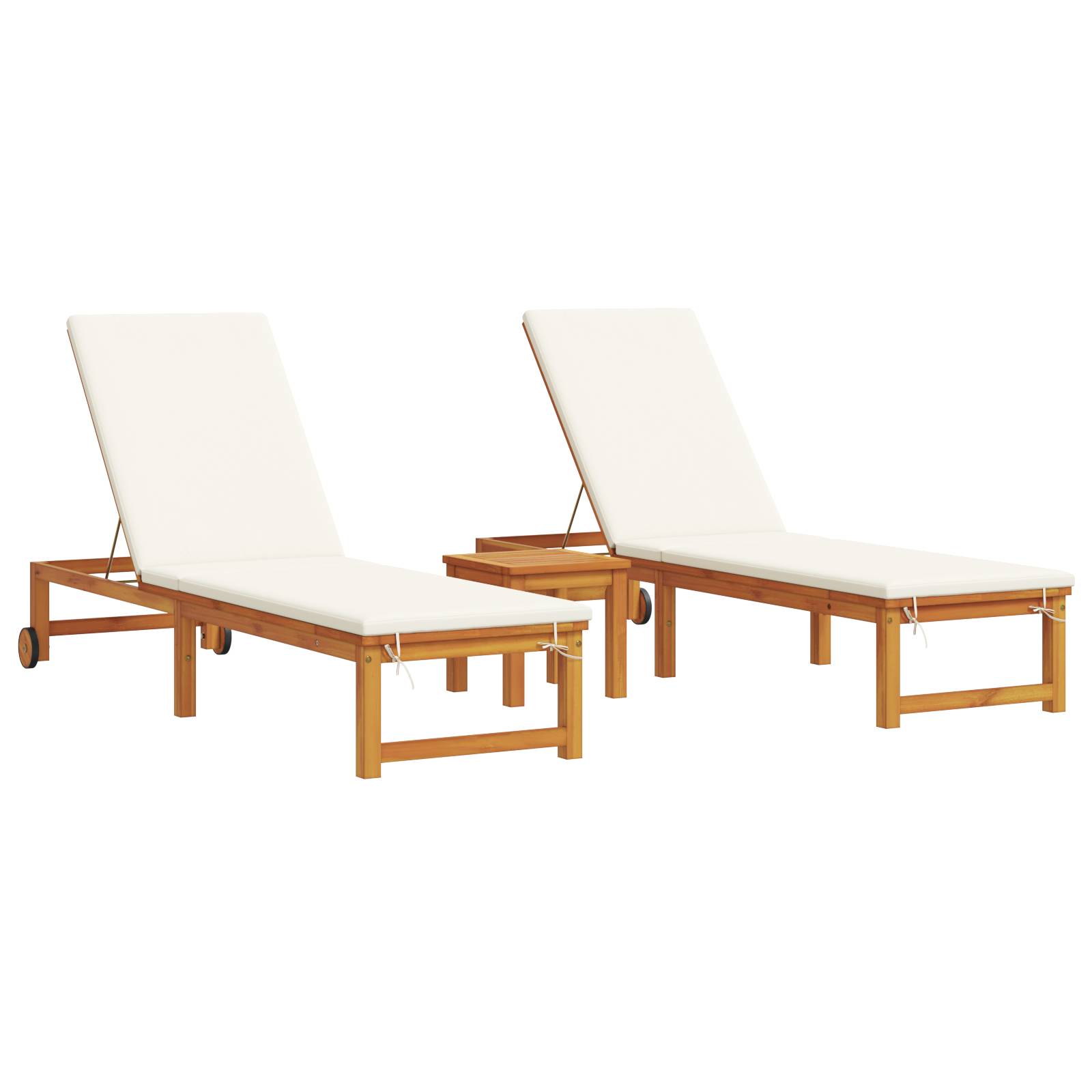 vidaXL Sonnenliegen 2 Stk. mit Tisch und Kissen Massivholz Akazie