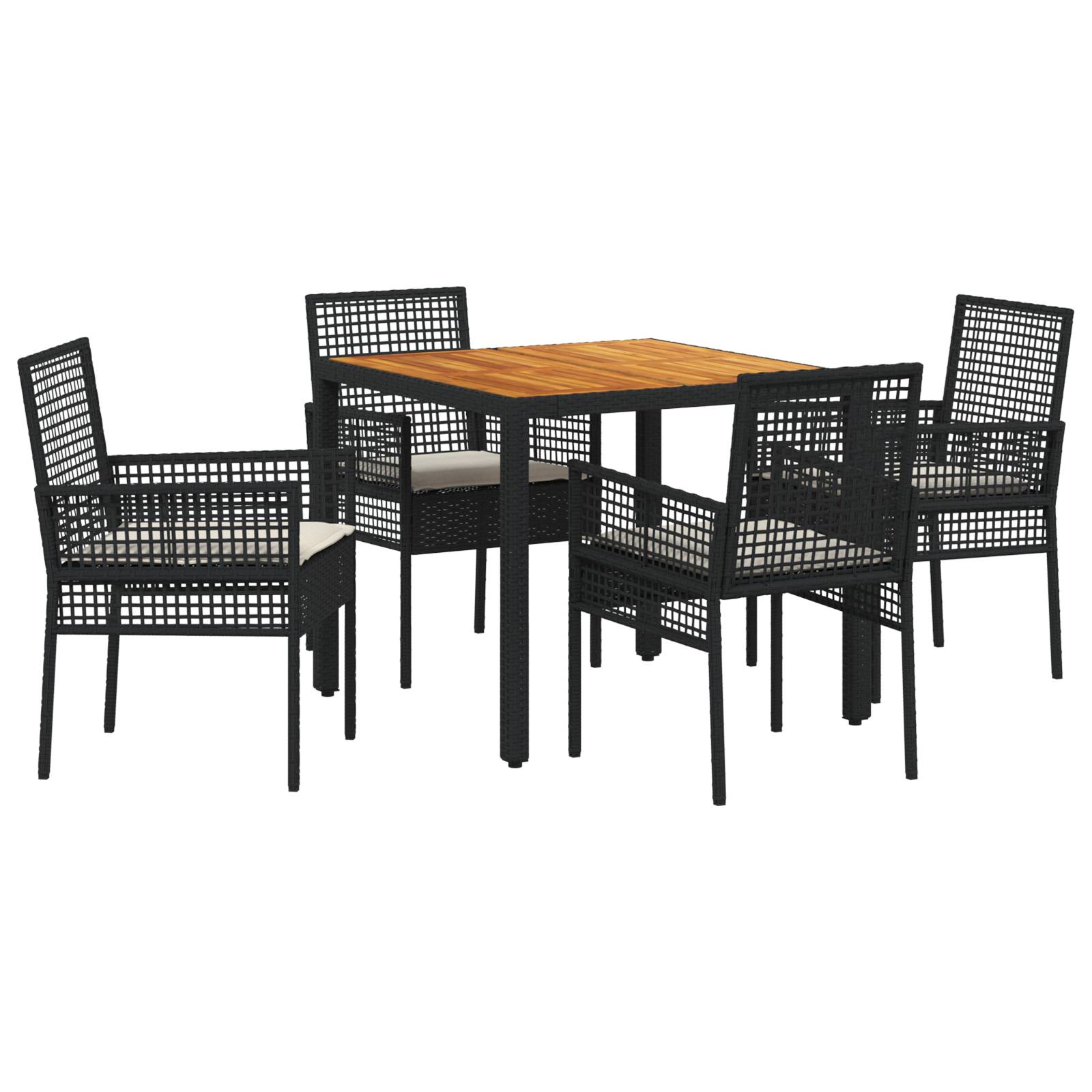 vidaXL 5-teiliges Garten-Essgruppen-Set mit Kissen in Schwarz aus Poly-Rattan