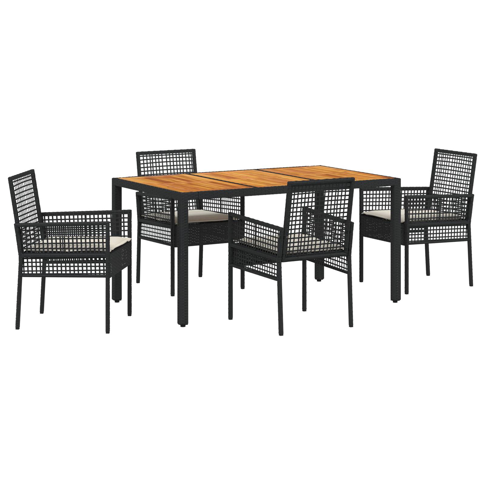 vidaXL 5-teiliges Garten Esszimmer Set mit Kissen Schwarz Poly Rattan
