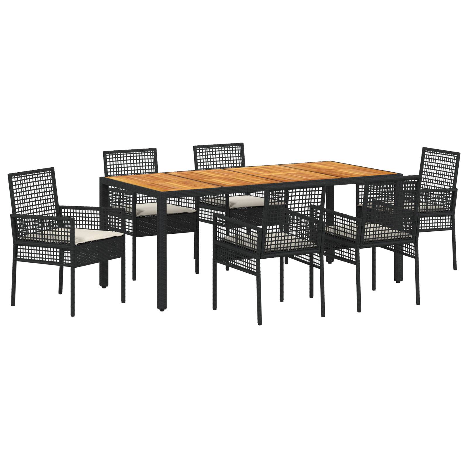vidaXL 7-teilige Garten-Essgruppe mit Kissen Schwarz Poly Rattan