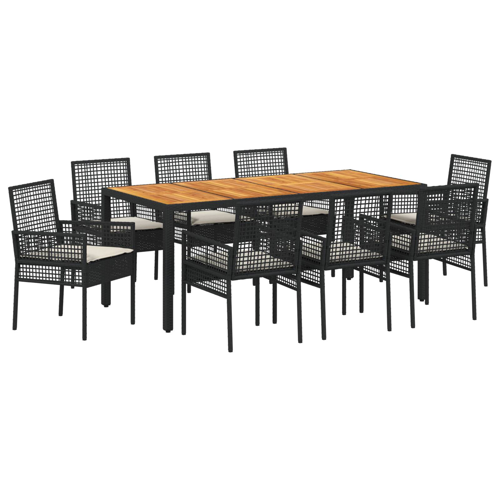 vidaXL 9-teiliges Garten Essset mit Kissen in Schwarz Poly Rattan