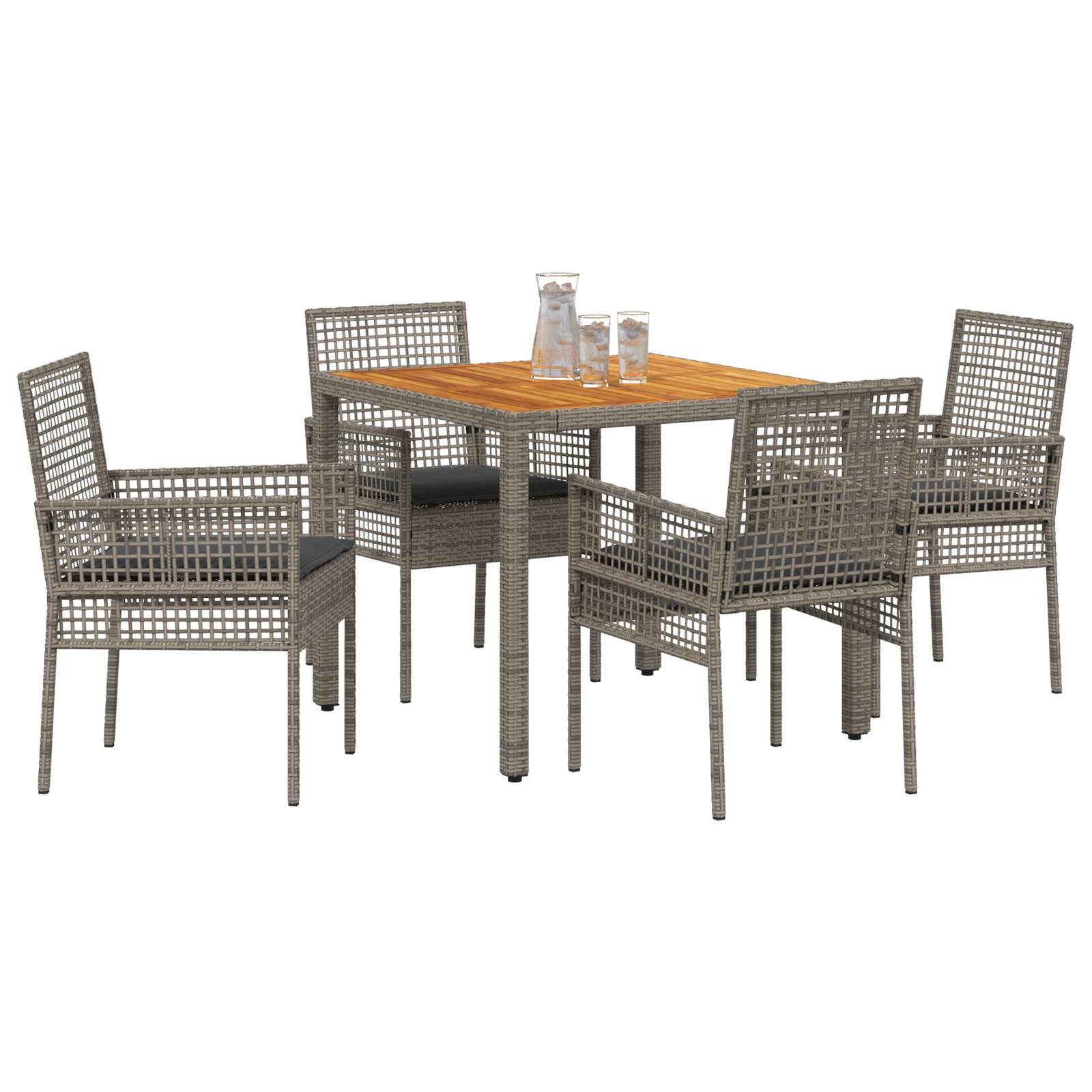 vidaXL 5-teiliges Garten Esszimmer Set mit Kissen Grau Poly Rattan