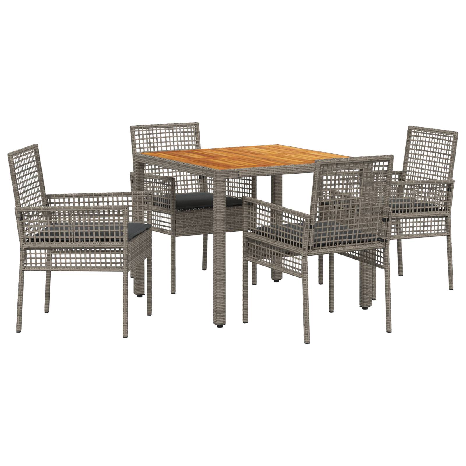vidaXL 5-teiliges Garten Esszimmer Set mit Kissen Grau Poly Rattan