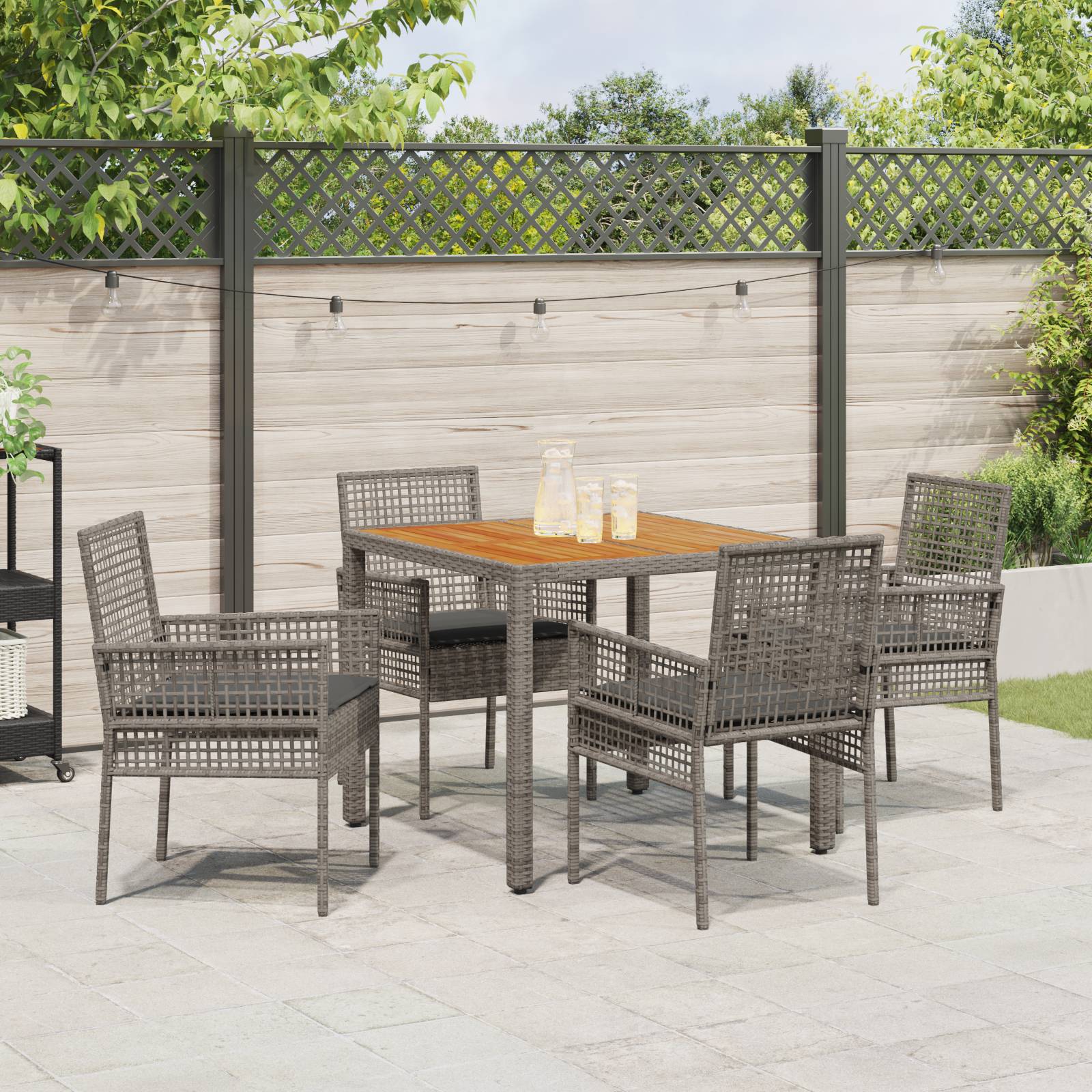 vidaXL 5-teiliges Garten Esszimmer Set mit Kissen Grau Poly Rattan